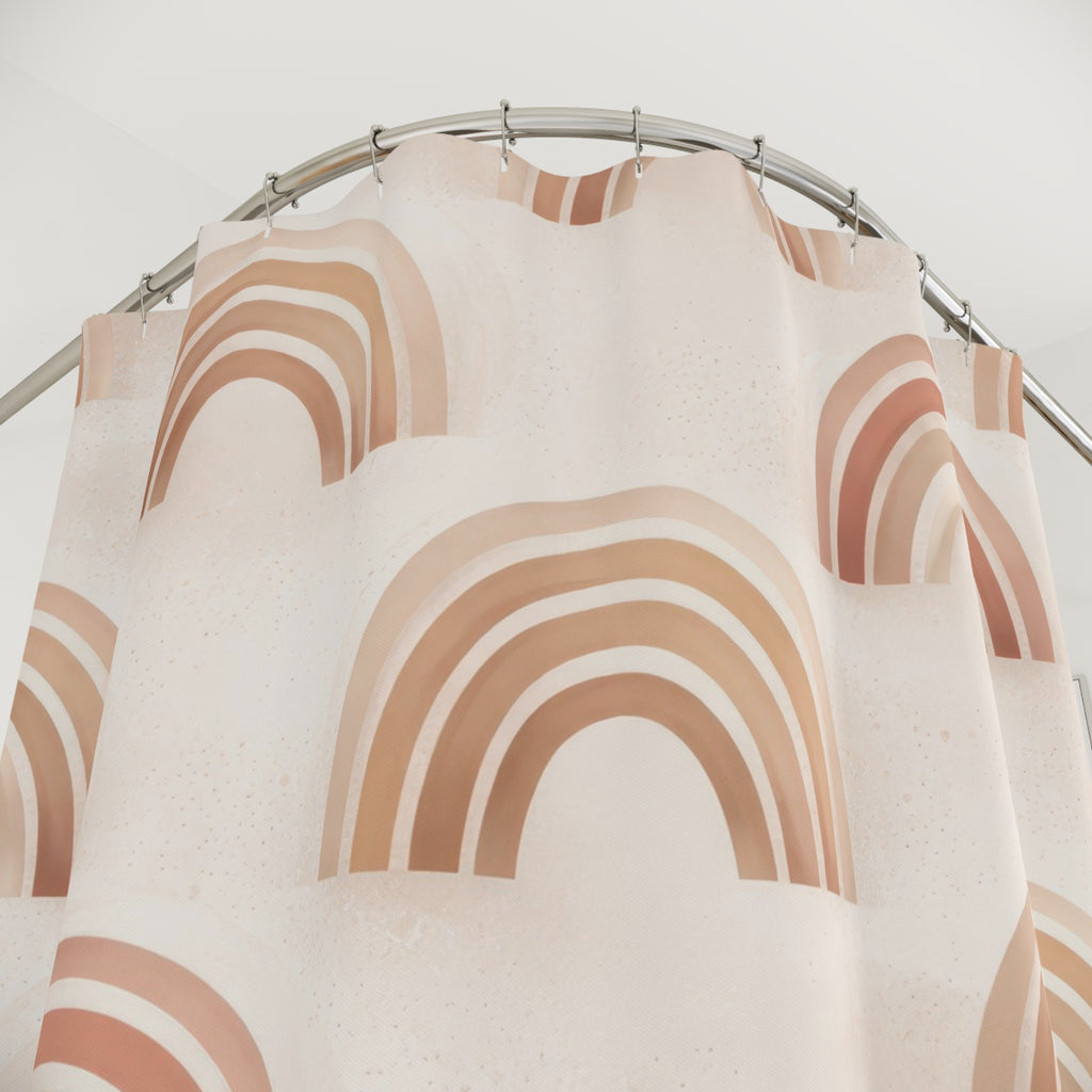 Boho Rainbow Arch Shower Curtain – Terracotta and Beige