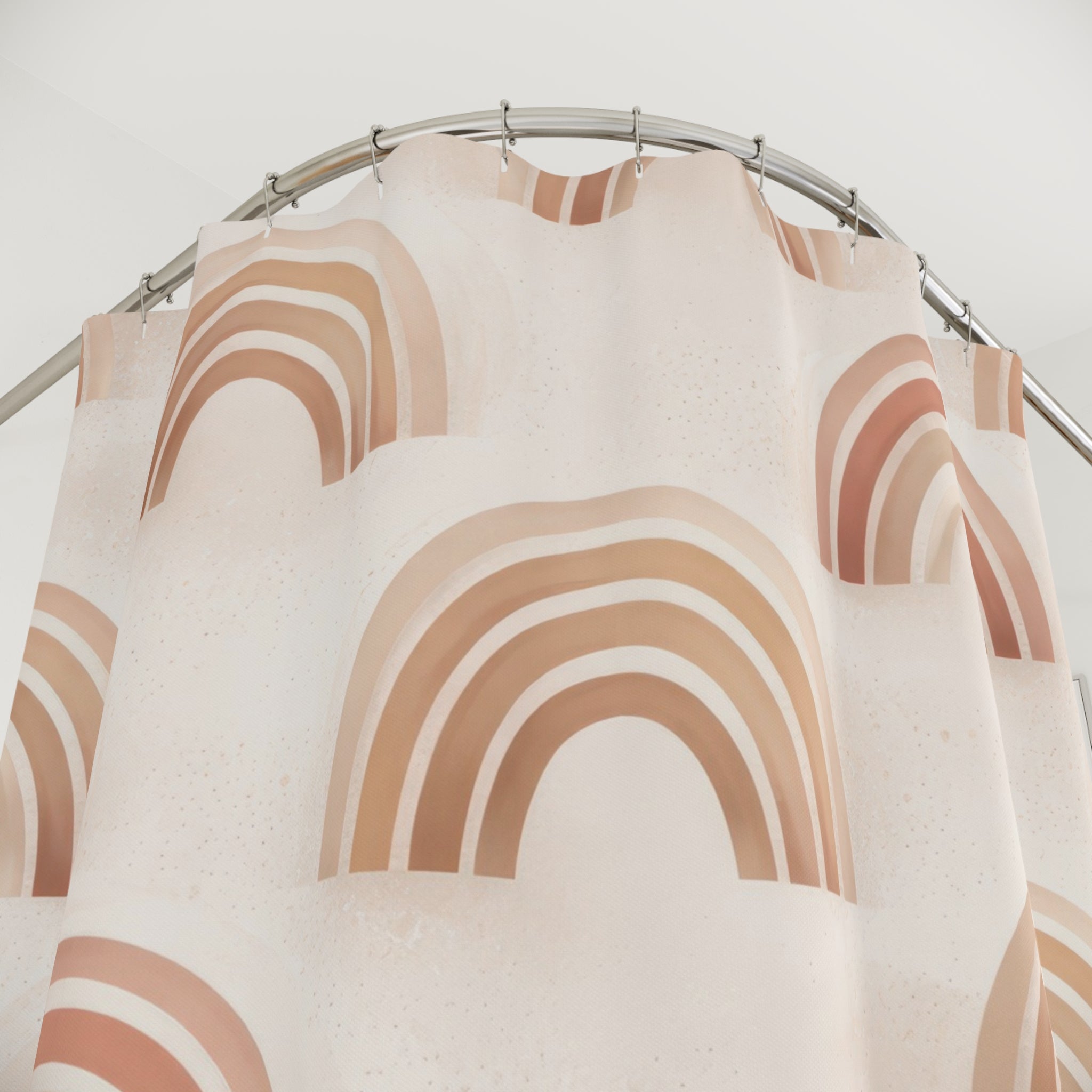Boho Rainbow Arch Shower Curtain – Terracotta and Beige