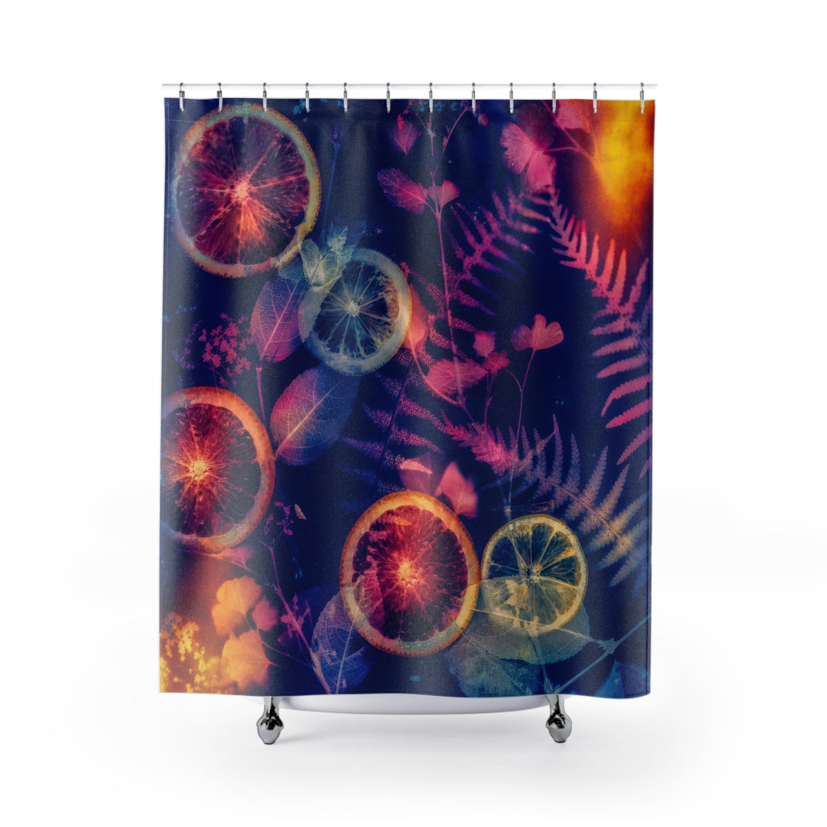 Photo Lumen Print Citrus Botanical Art shower curtain with full front view