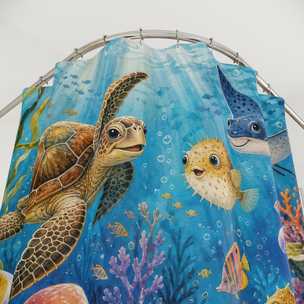 Colorful Coral Reef Friends Kids Shower Curtain