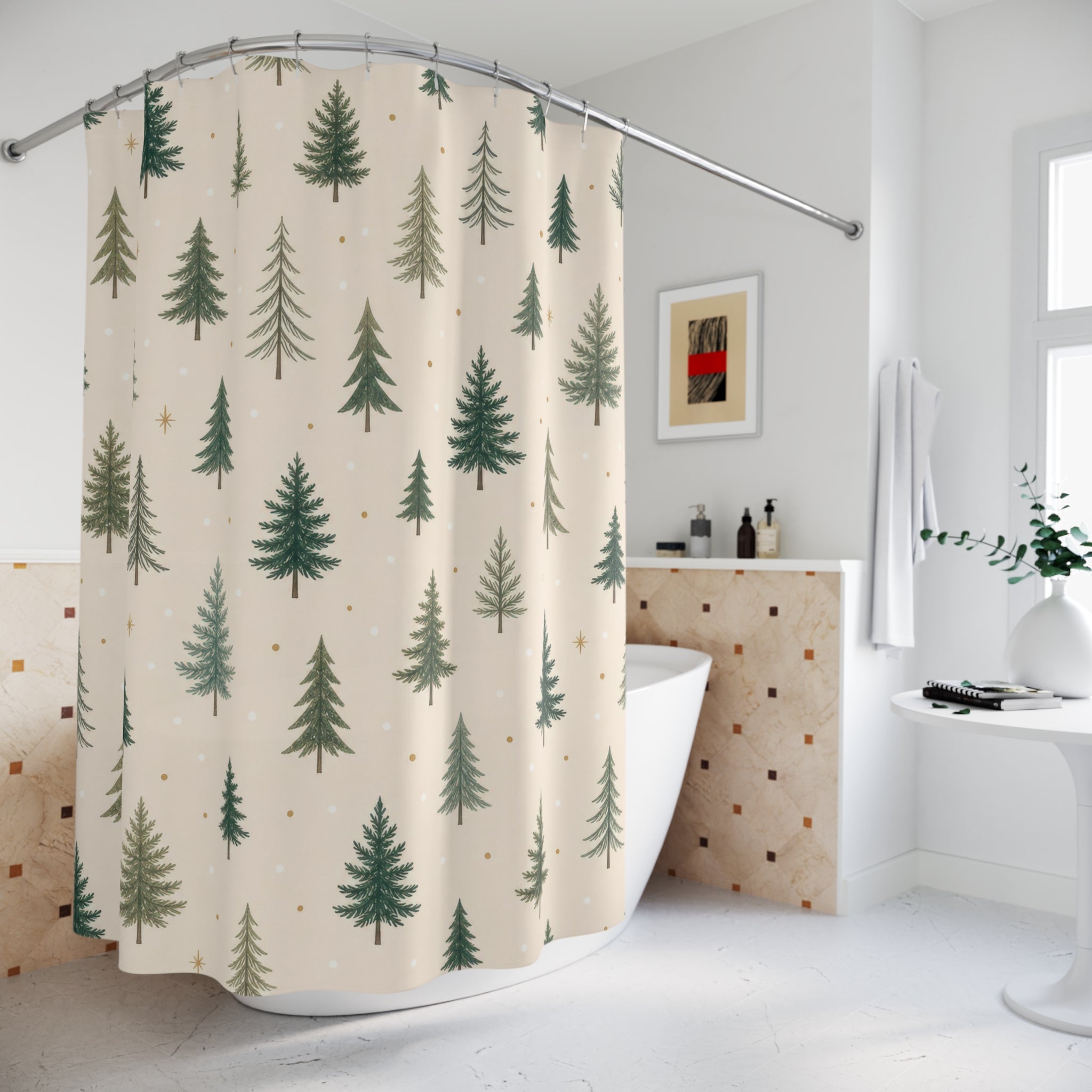 Evergreen Tree Christmas Shower Curtain: Evergreen Tree Shower