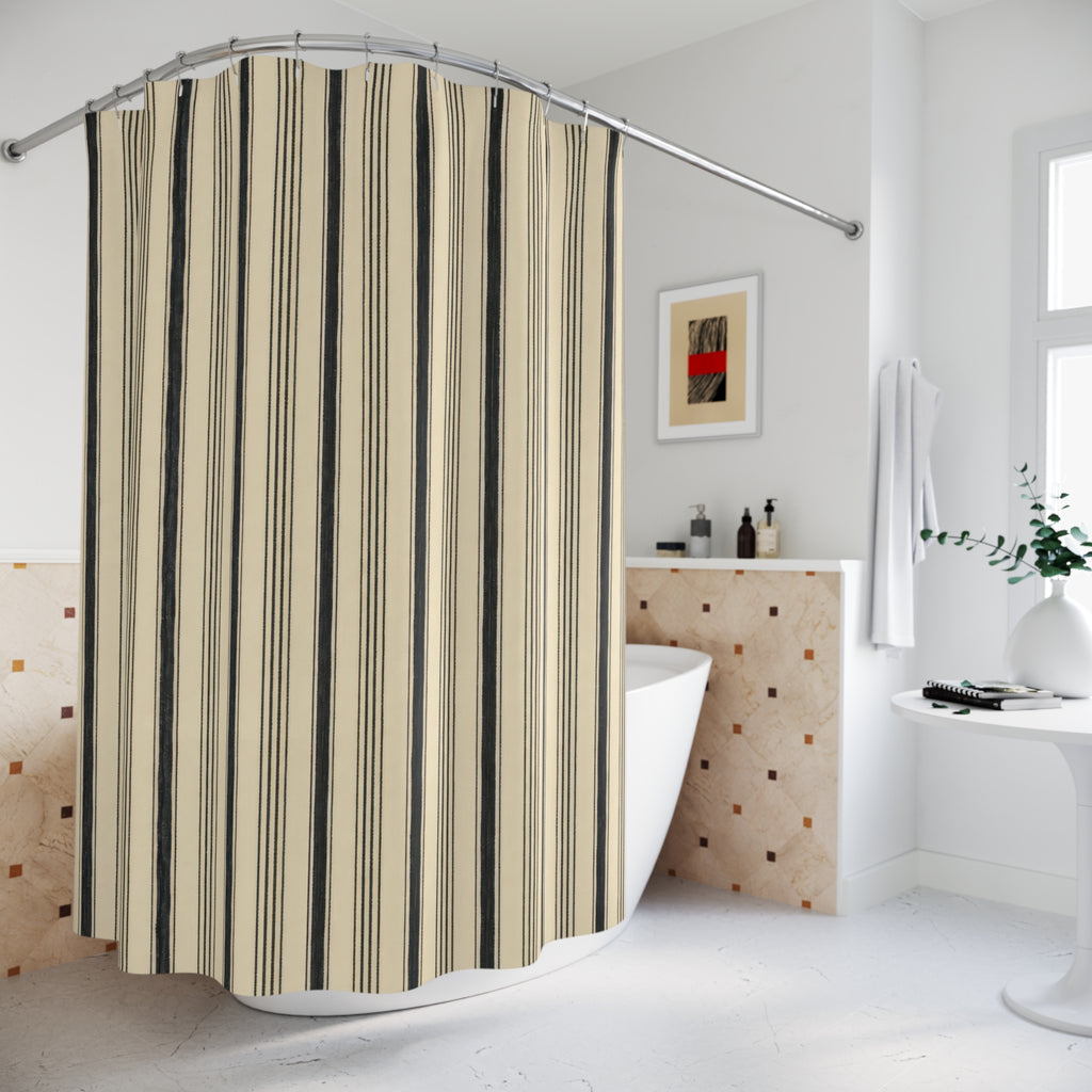 Cream Beige Pinstripe Shower Curtain