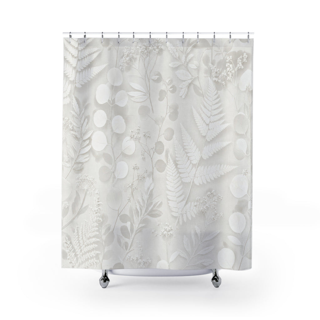 White Pressed Fern Shower Curtain
