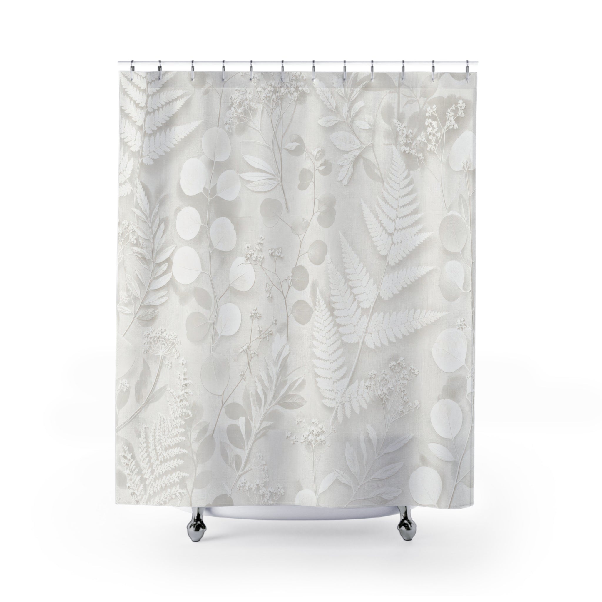 White Pressed Fern Shower Curtain
