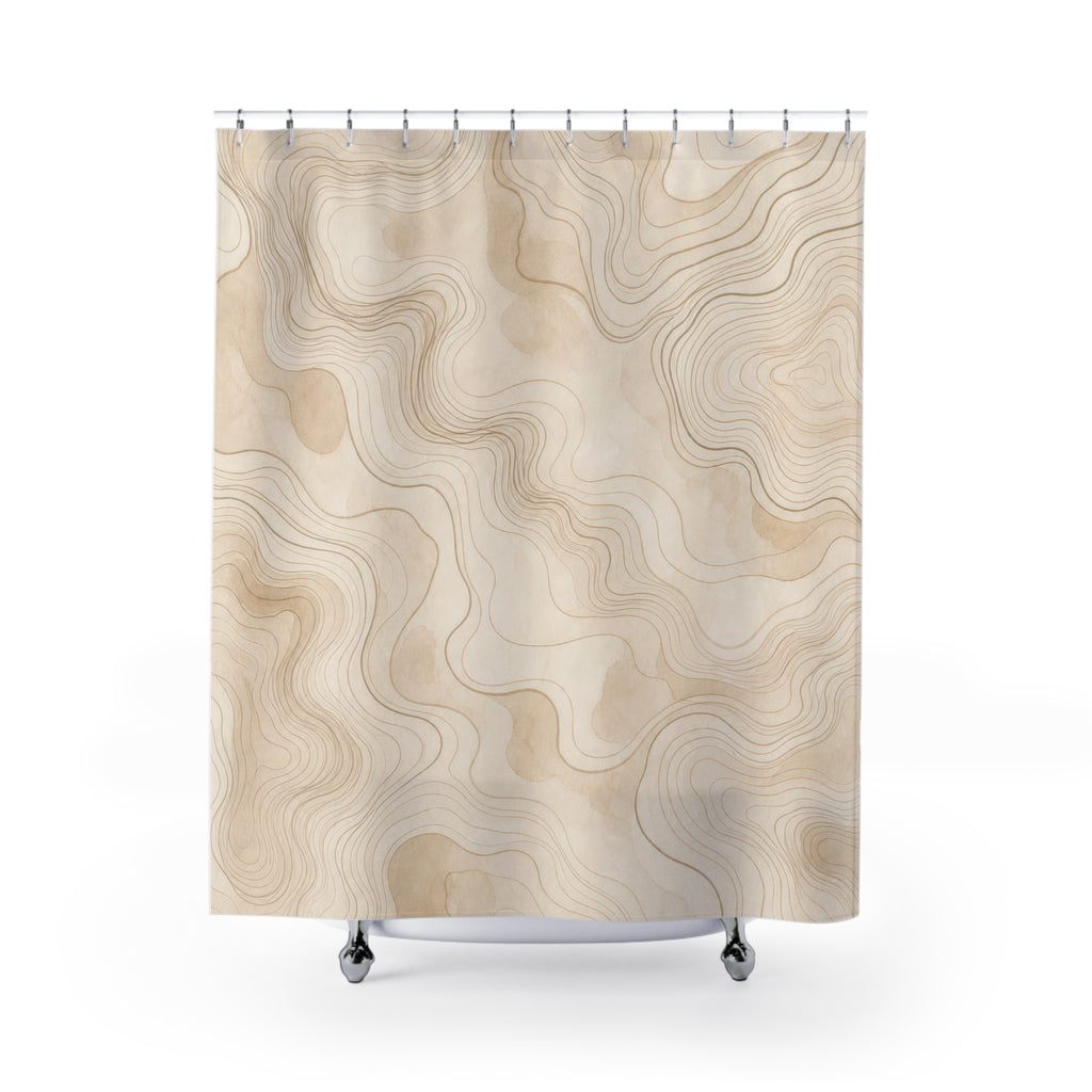 Beige Topographic Line Shower Curtain