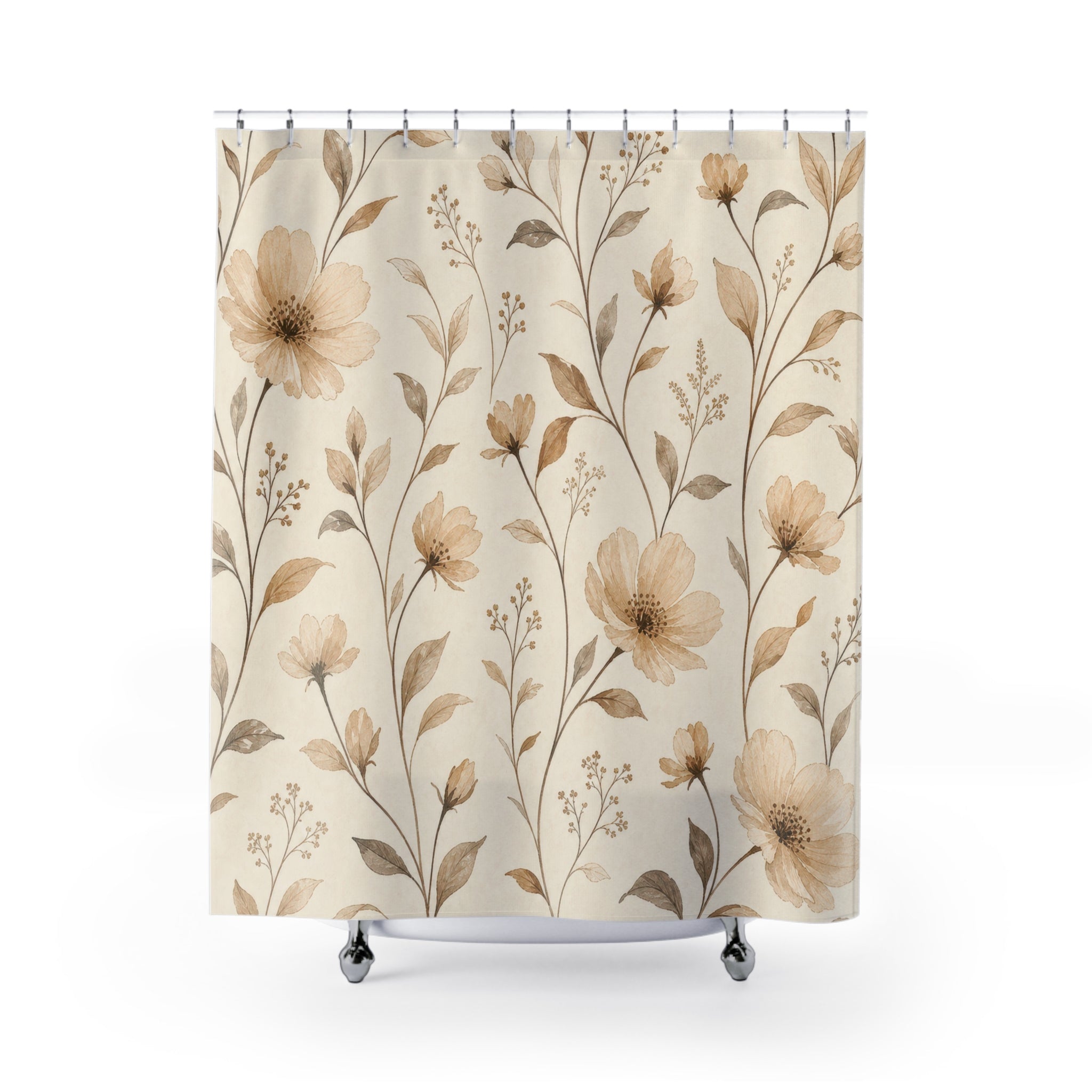 Beige Delicate Wildflower Stem Shower Curtain