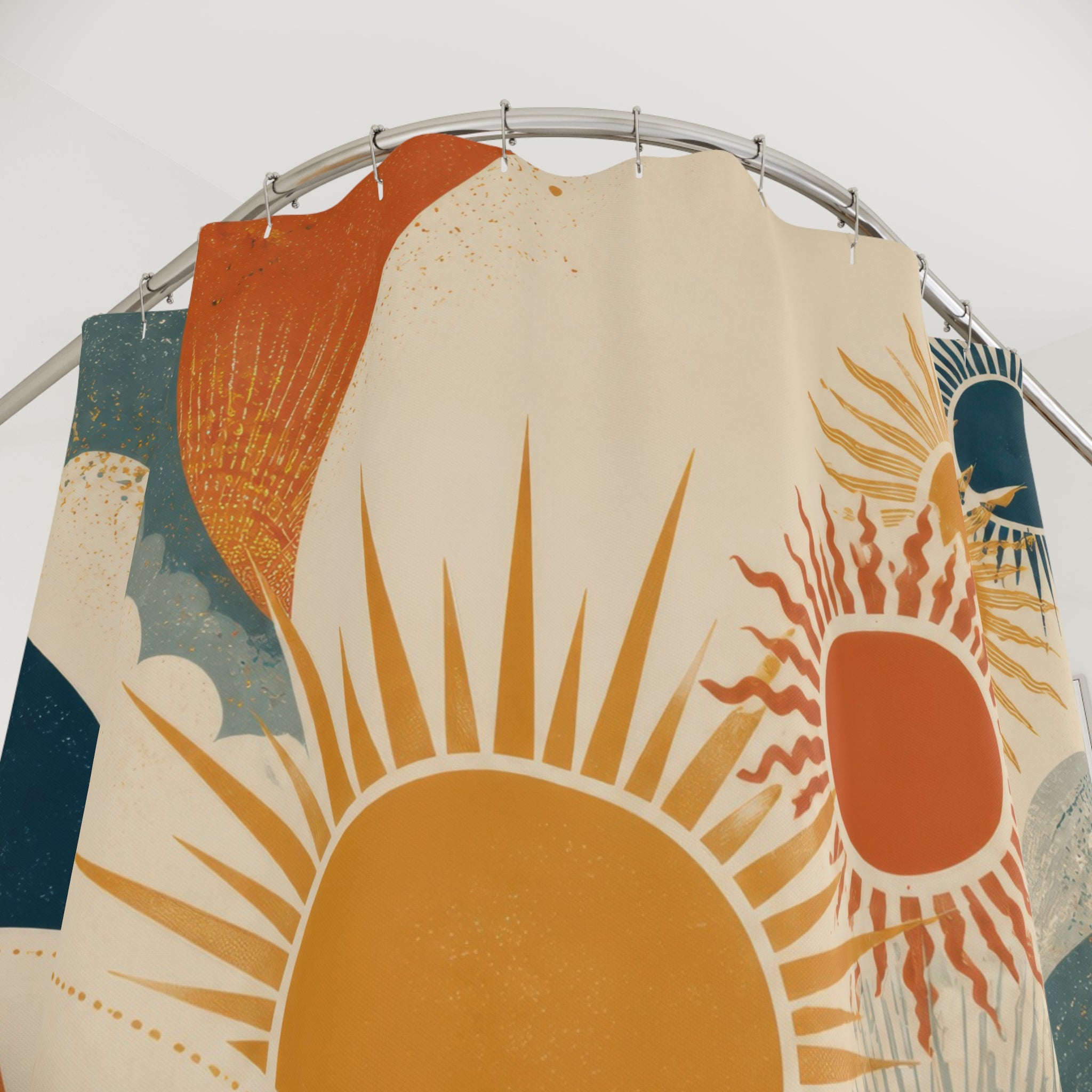 Terracotta Teal Sun Procession Shower Curtain