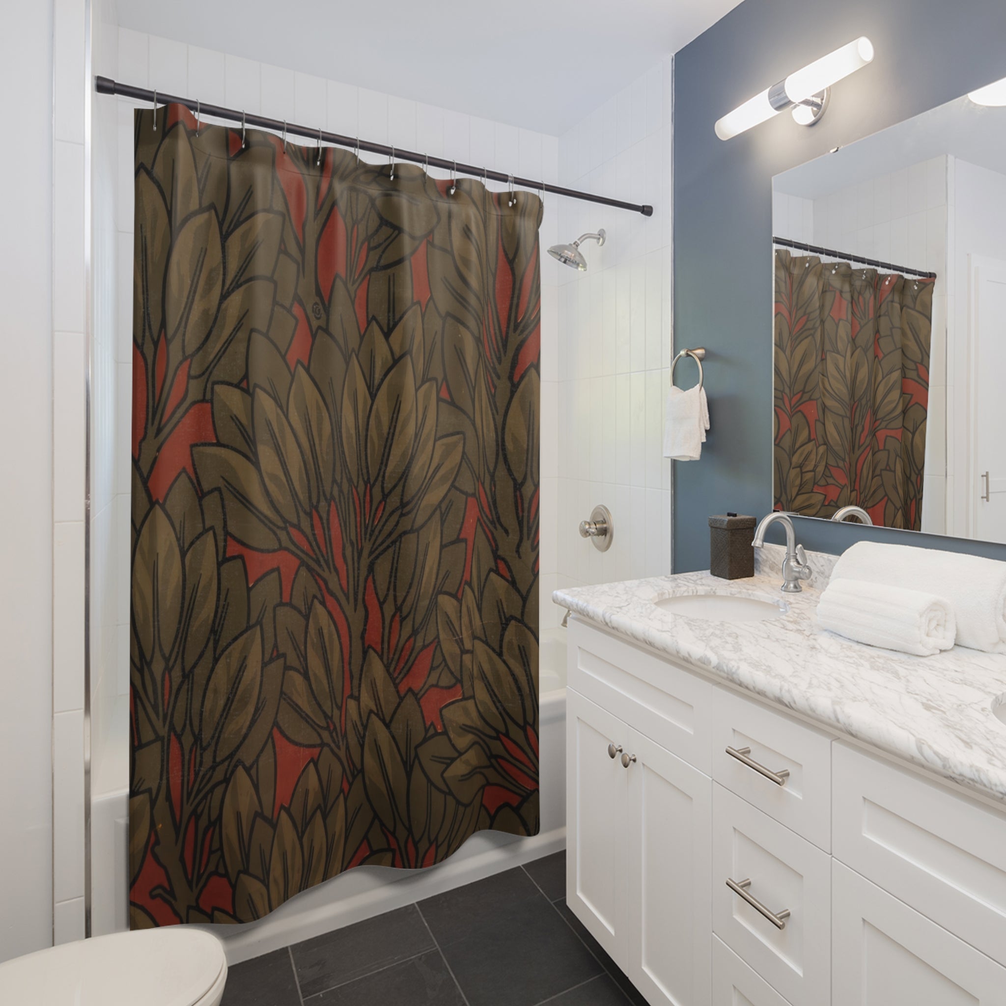Bay Leaf Shower Curtain – 1882 Century Guild Red Brown