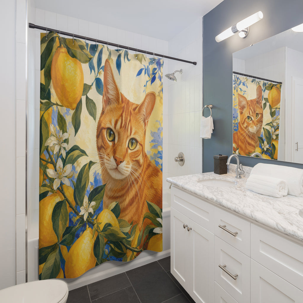 Citrus Tabby Cat Shower Curtain