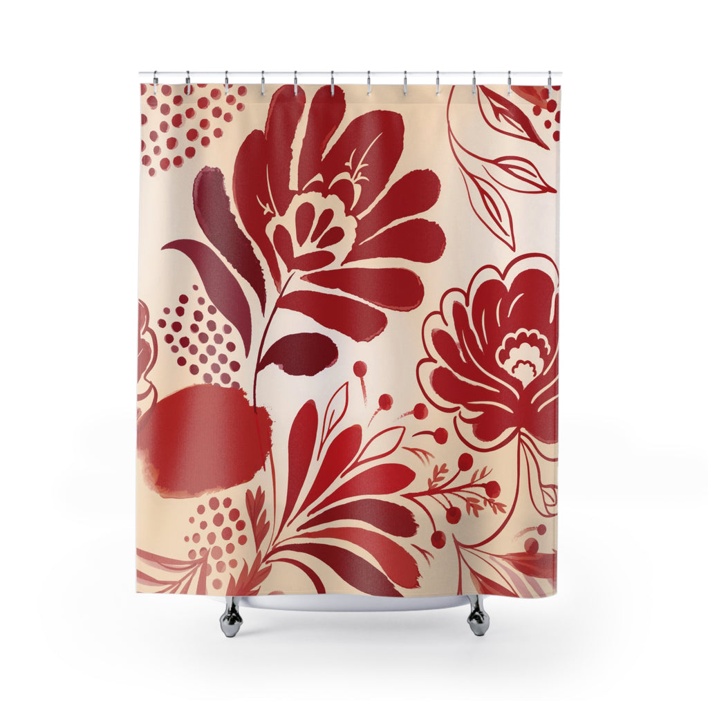 Red Retro Floral Shower Curtain – Bold Botanical