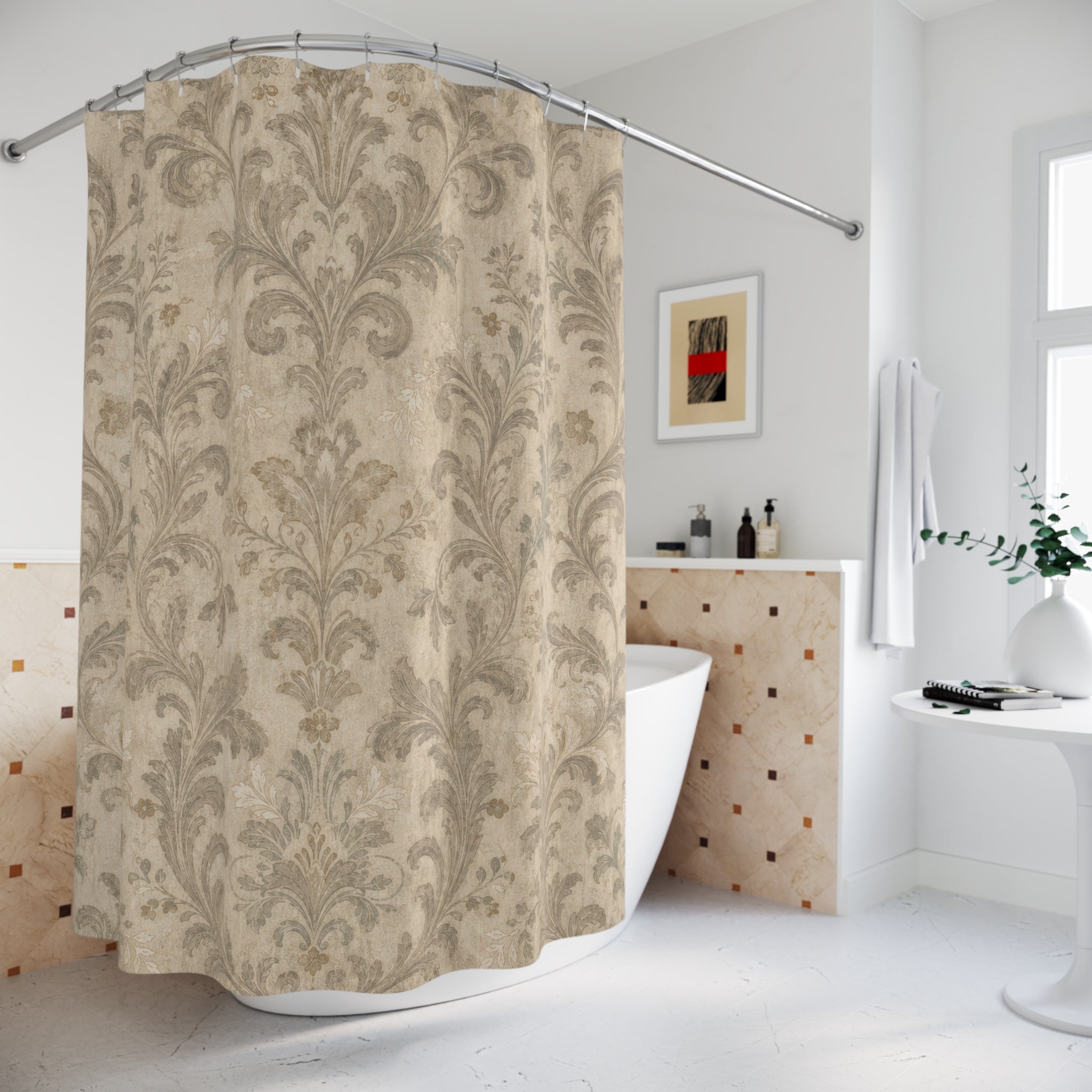 Gray Damask Shower Curtain