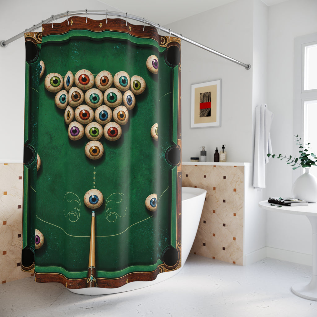 Unique Pool Table Shower Curtain, Billiards Game Room Art, Green Felt Sports Bathroom Decor, Pool Player Wall Decor Guest Bath Gift For Home