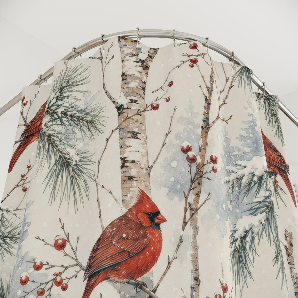 Red Cardinal Winter Pine Shower Curtain