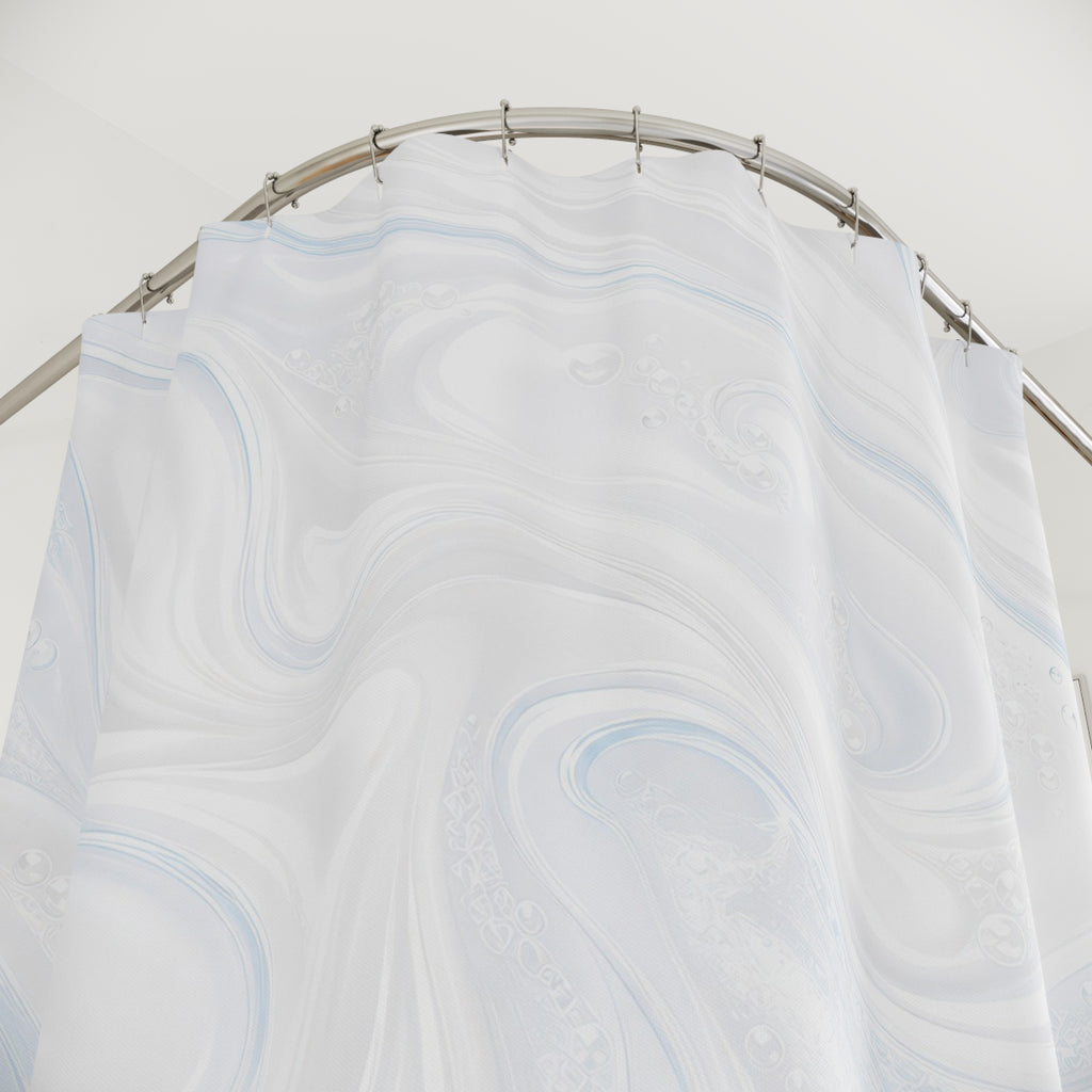 White Abstract Shower Curtain, Modern Marble Bath Decor, Soft Swirl Pattern, Minimal Guest Bathroom Decor, Spa Neutral White Style
