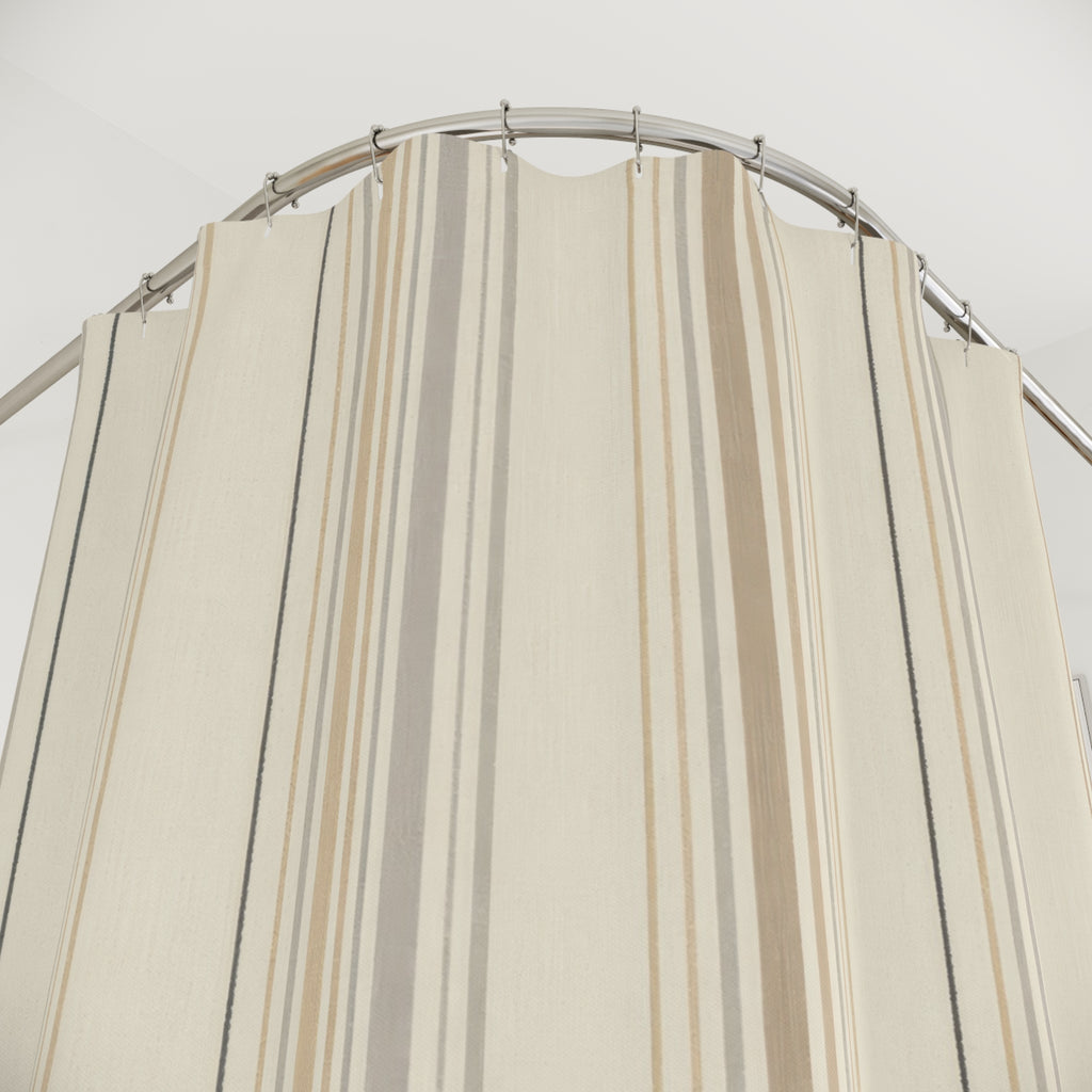 Warm Beige Pinstripe Shower Curtain, Beige Cream Classic Bathroom Decor, Neutral Stripe Bath Curtain, Guest Bathroom Decor, Small Bath Decor