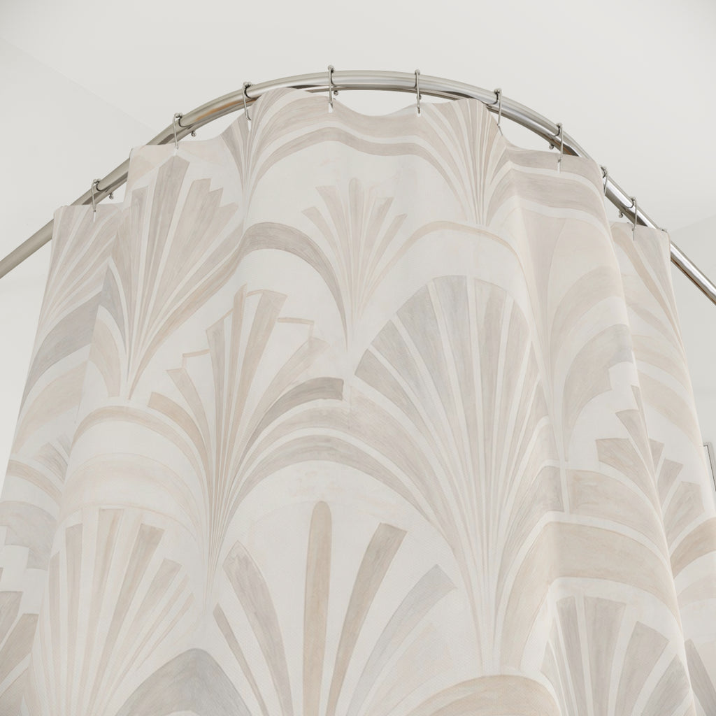 Off White Beige Fan Scallop Shower Curtain