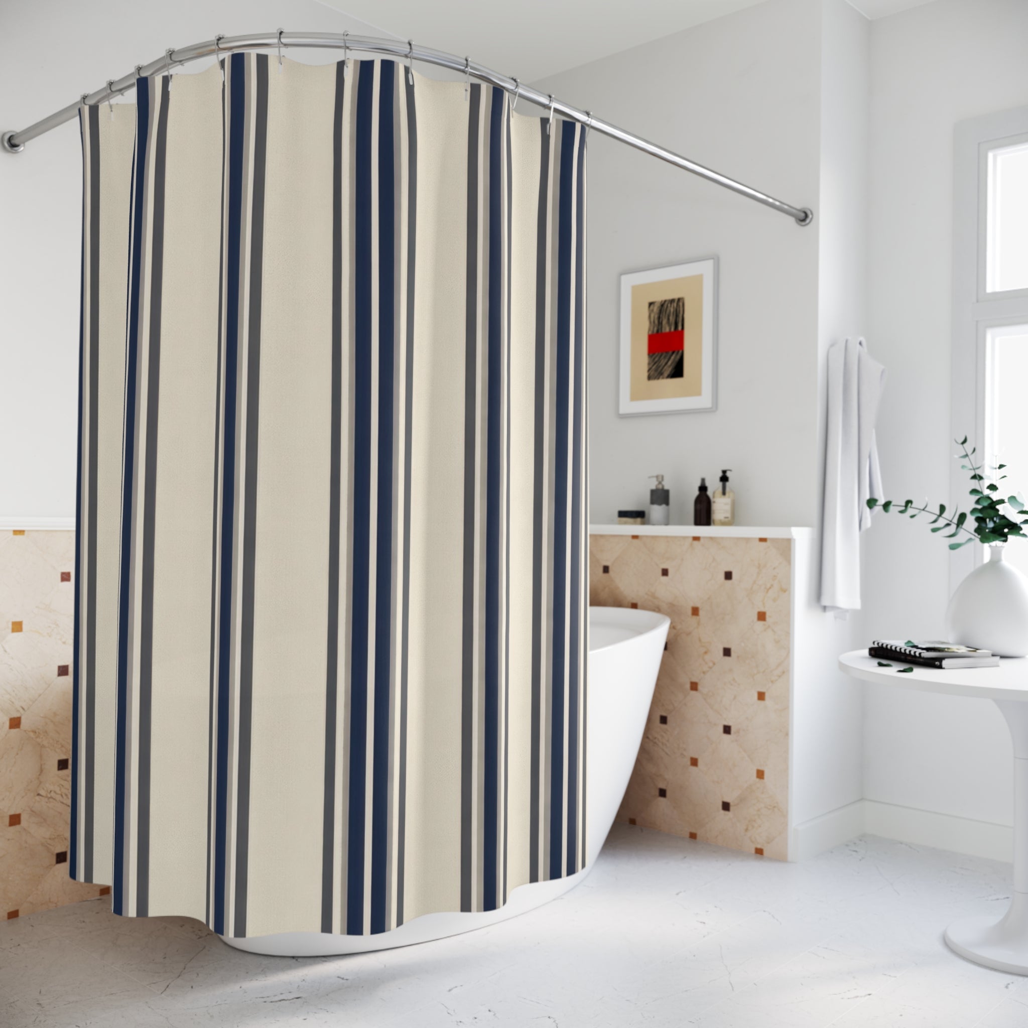 Deep Navy Ticking Stripe Shower Curtain