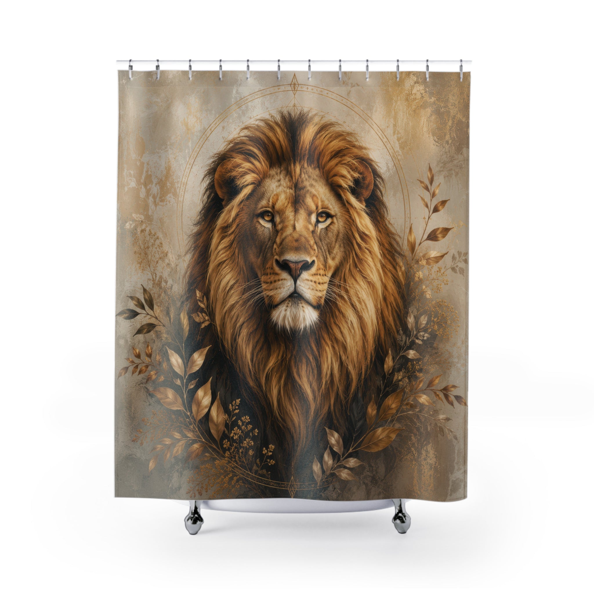 Lion Shower Curtain: Gold Lion Portrait