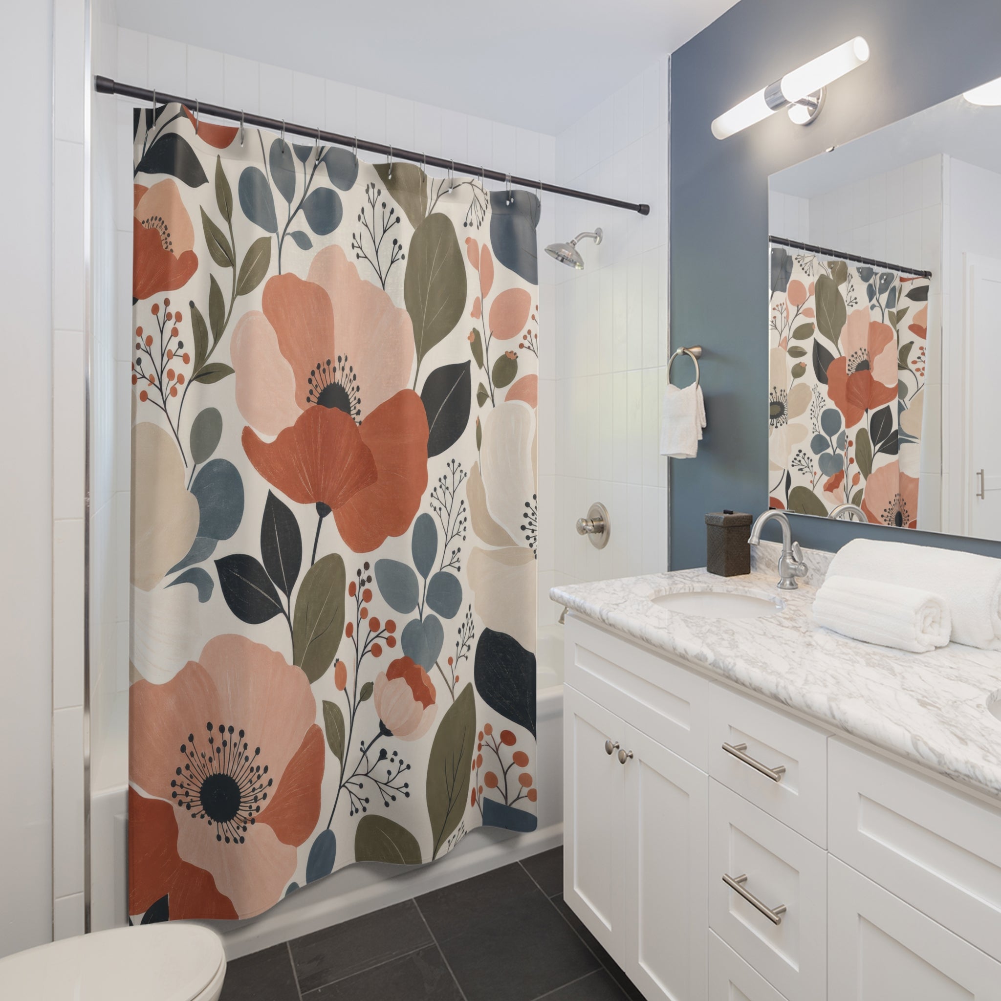 Modern Coral Poppy Shower Curtain
