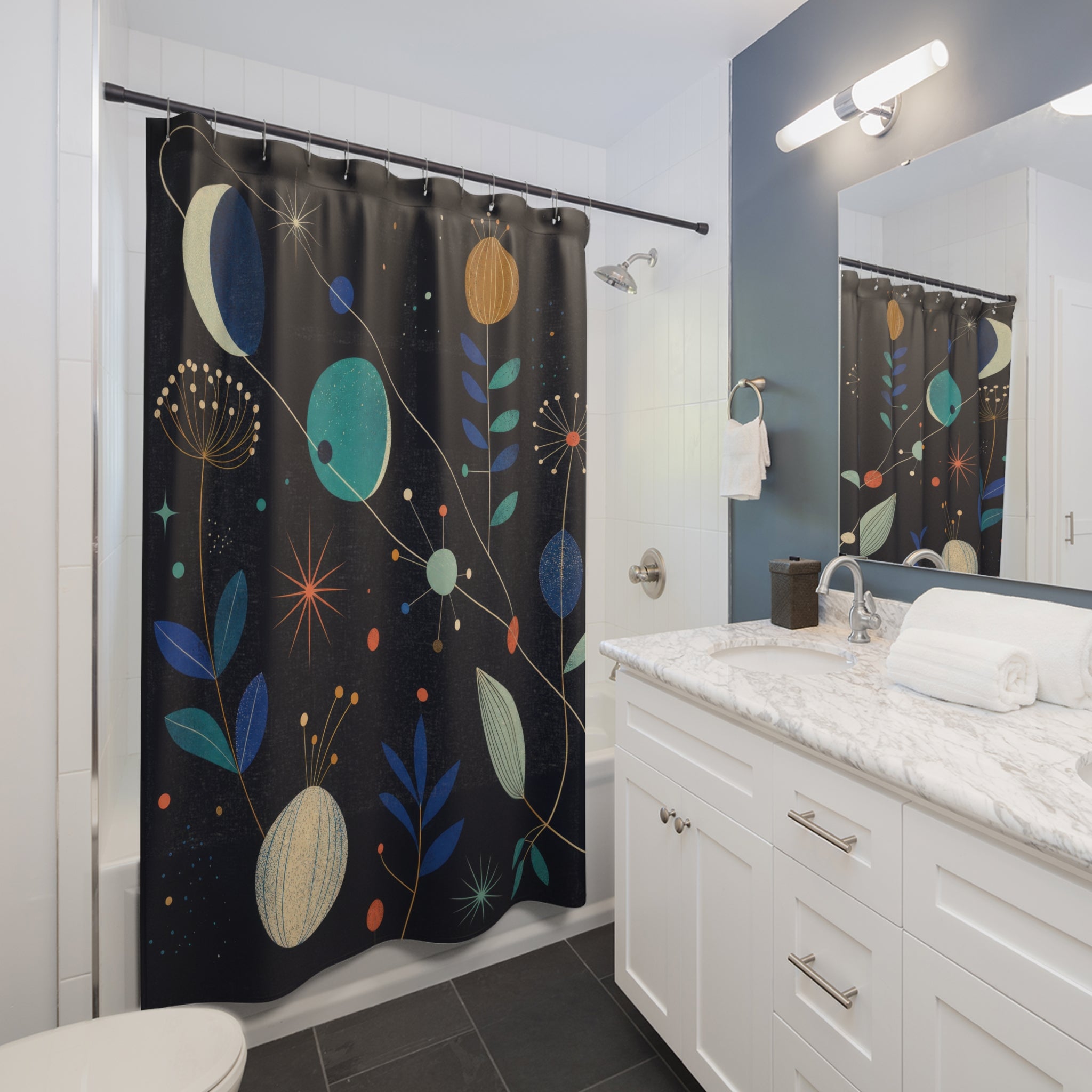 Orbital Garden Mid Century Shower Curtain