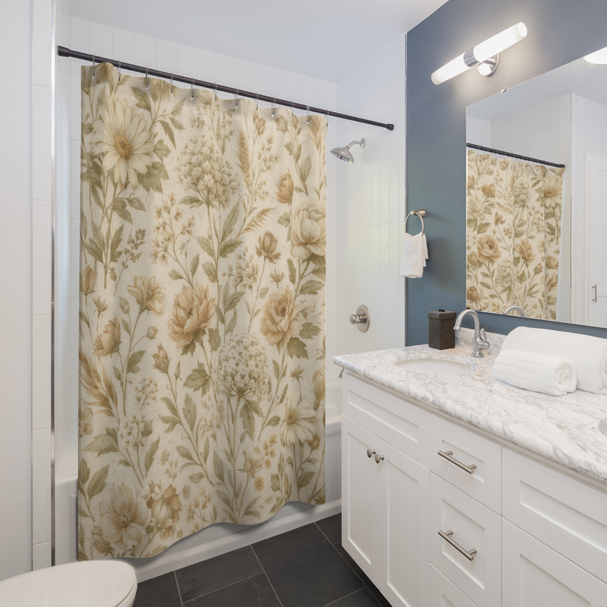 Farmhouse Wildflower Shower Curtain — Beige