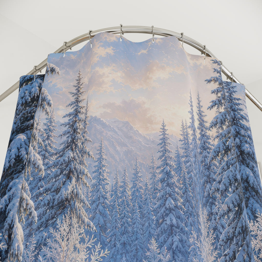 Snowy Spruce Frozen Creek Shower Curtain