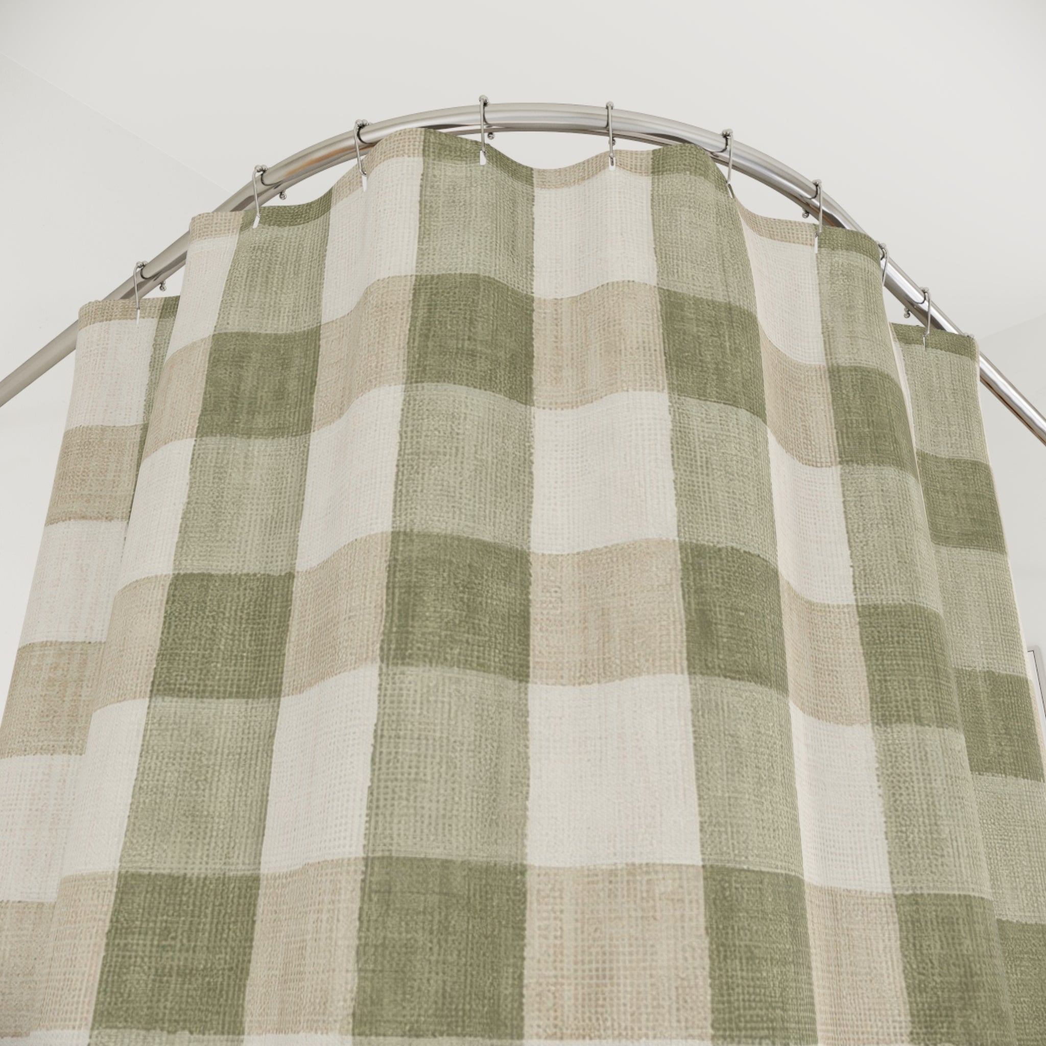Sage Green Cream Check Shower Curtain