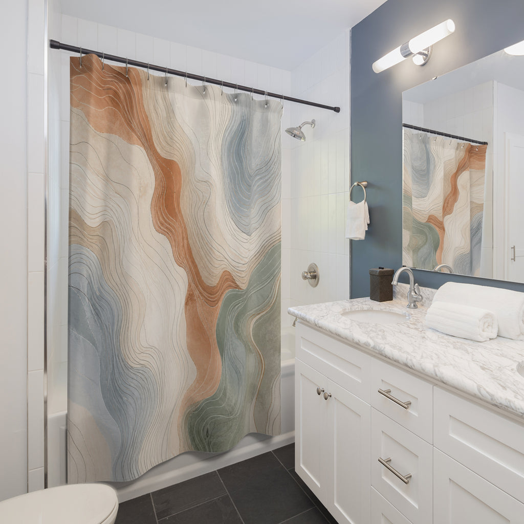 Sage Terracotta Contour Lines Shower Curtain