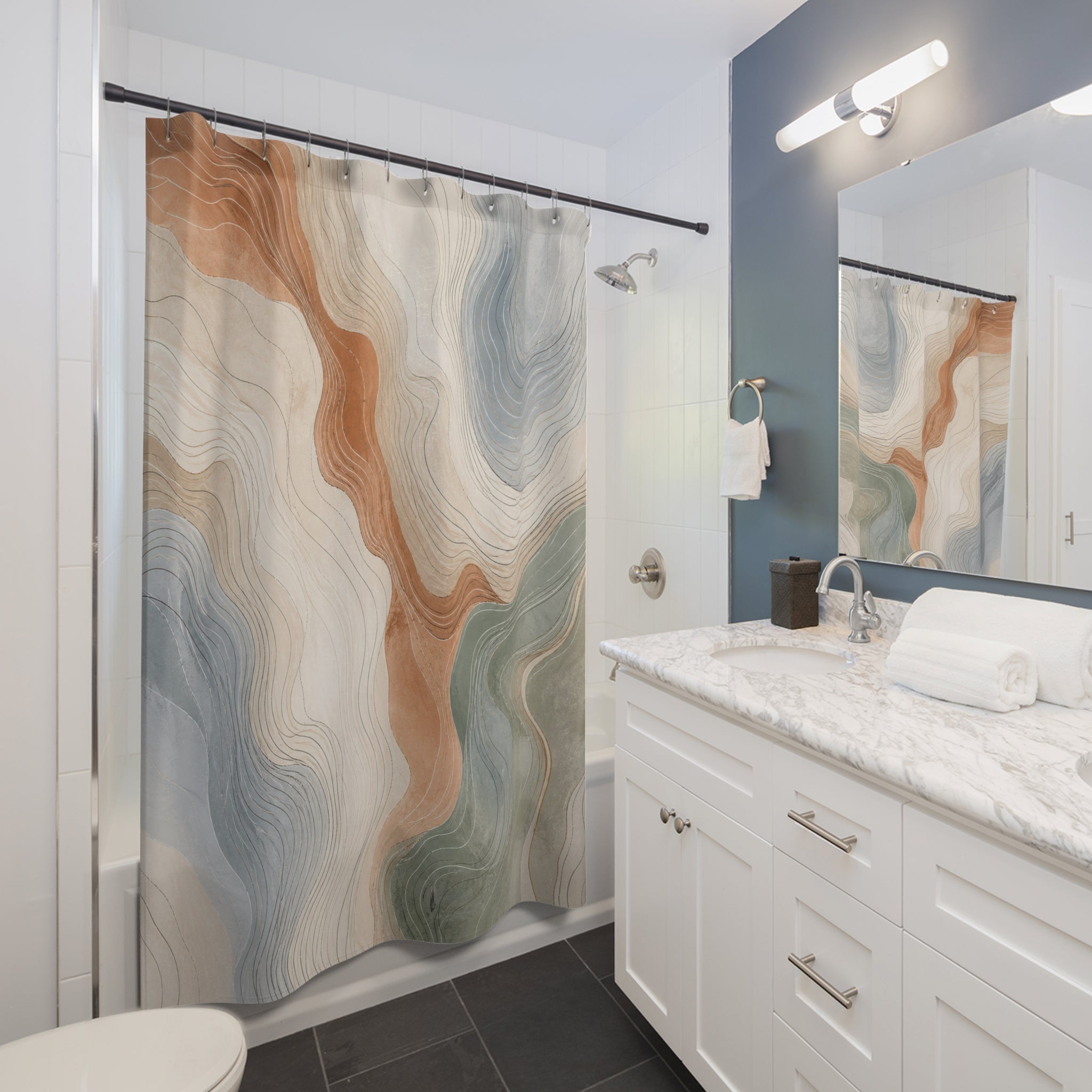 Sage Terracotta Contour Lines Shower Curtain