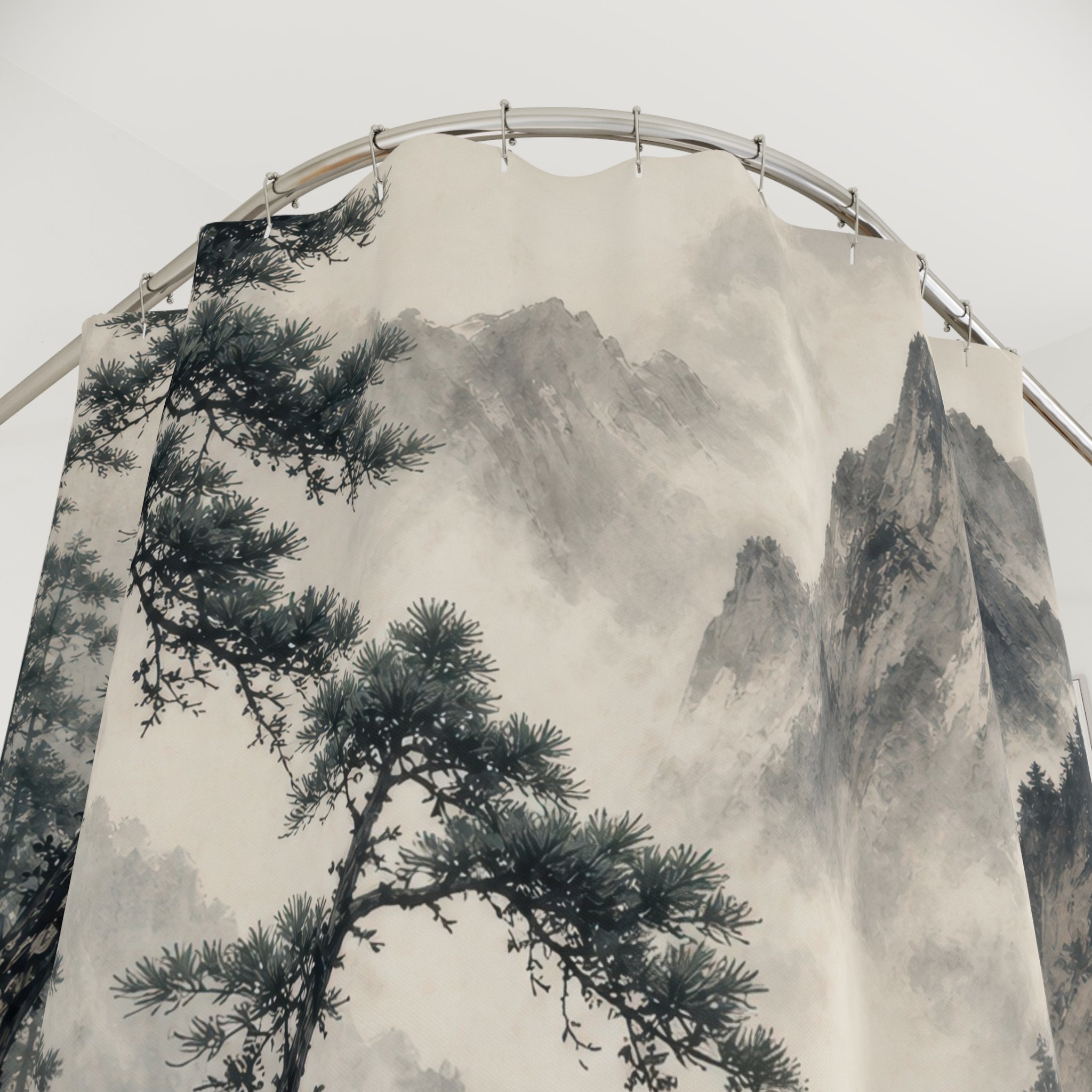 Ink Wash Mountain River Shower Curtain