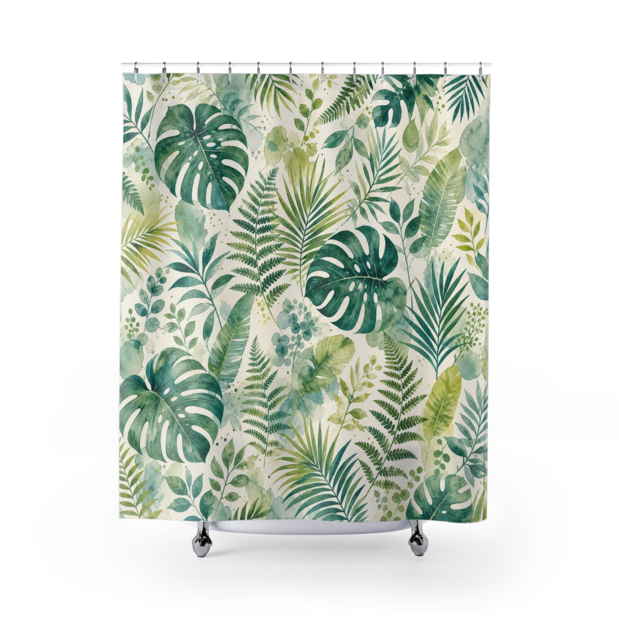 Palm Leaf Watercolor Tropical Floral Botanical Shower Curtain