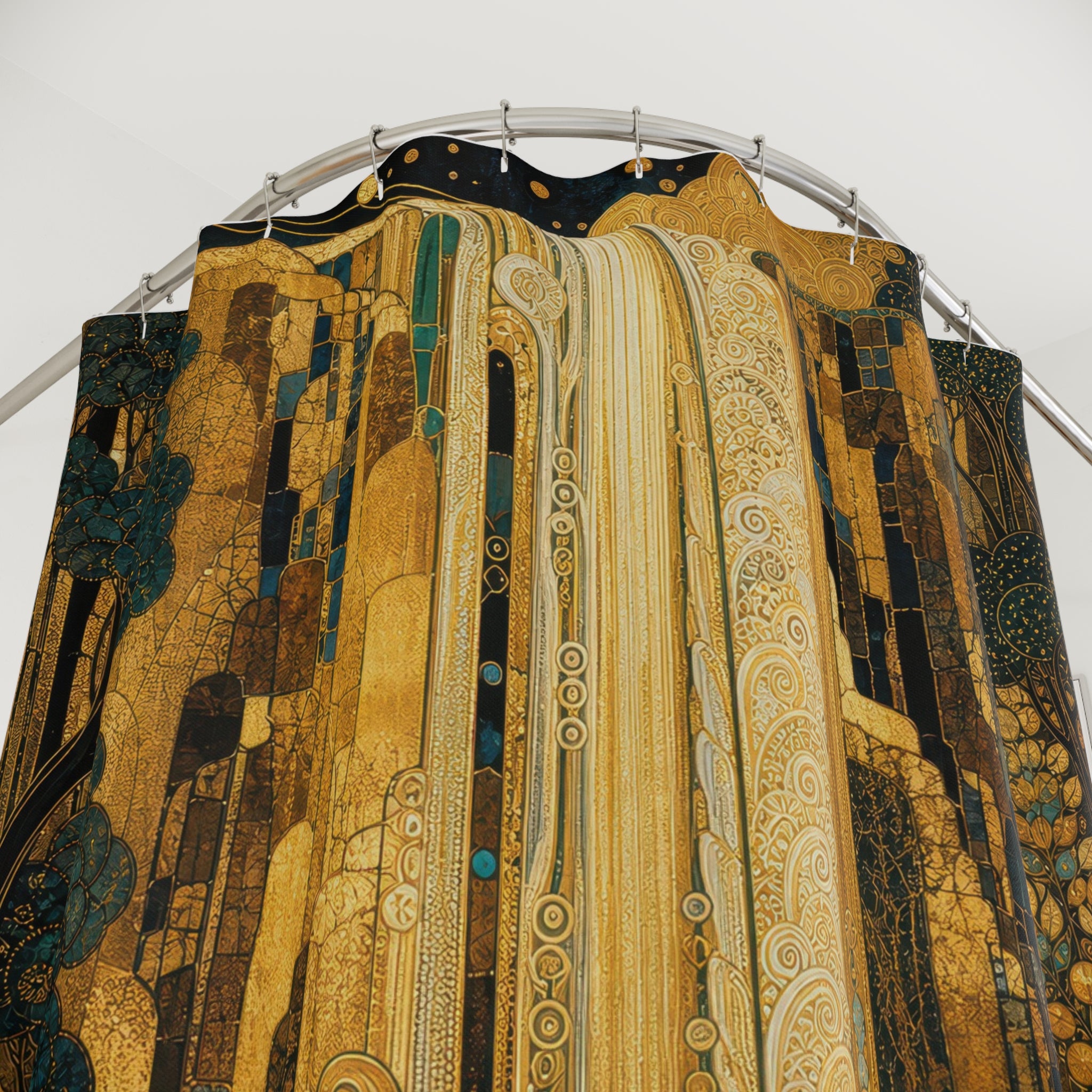 Gold Waterfall Landscape Print Shower Curtain