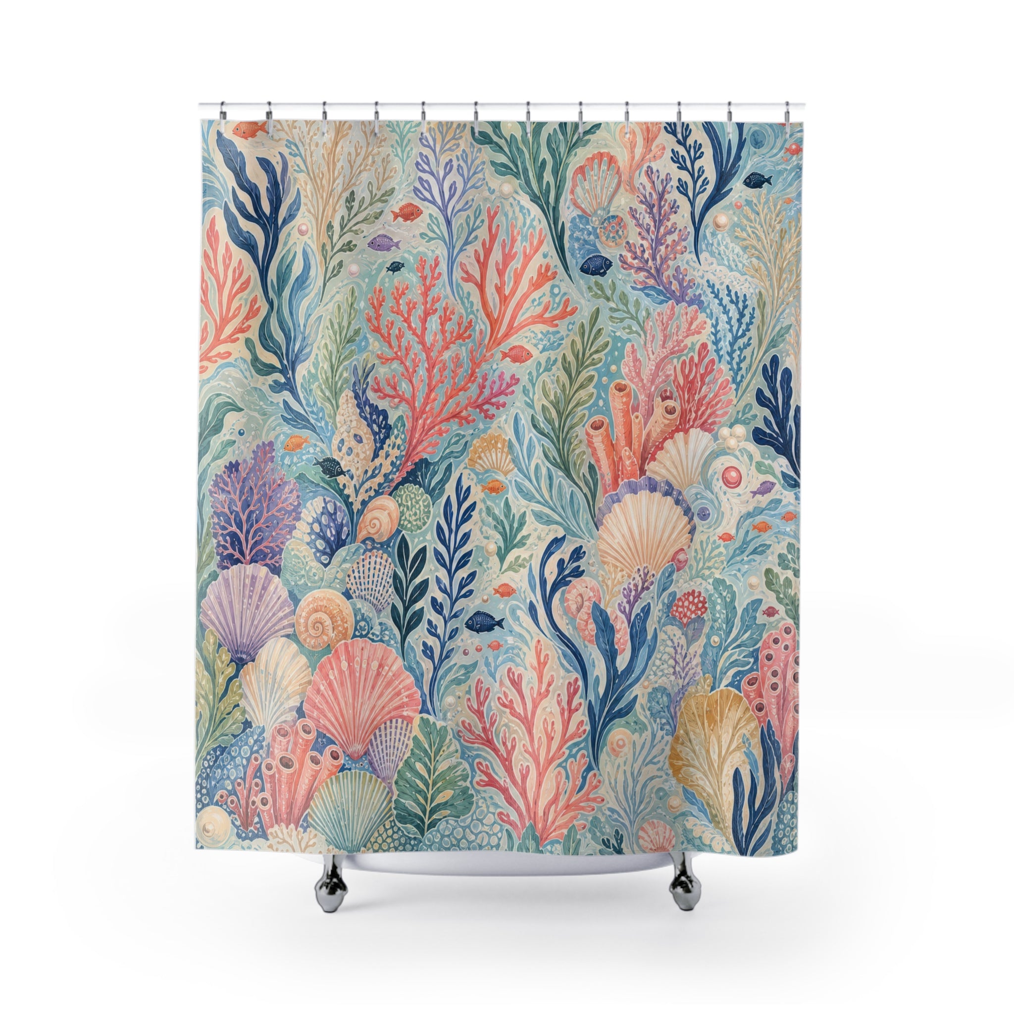 Pastel Coral Reef Garden Unique Coastal Shower Curtain