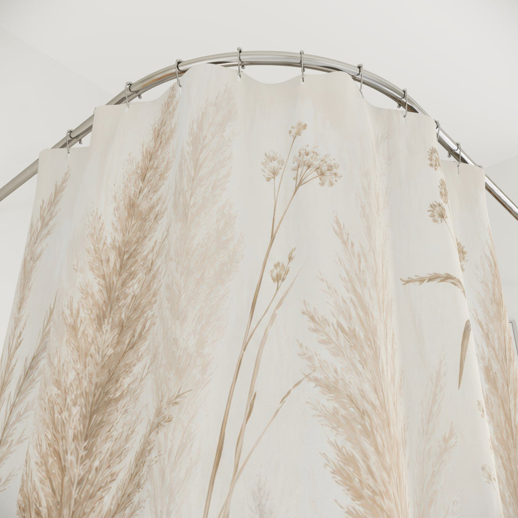 Off White Beige Grass Floral Shower Curtain