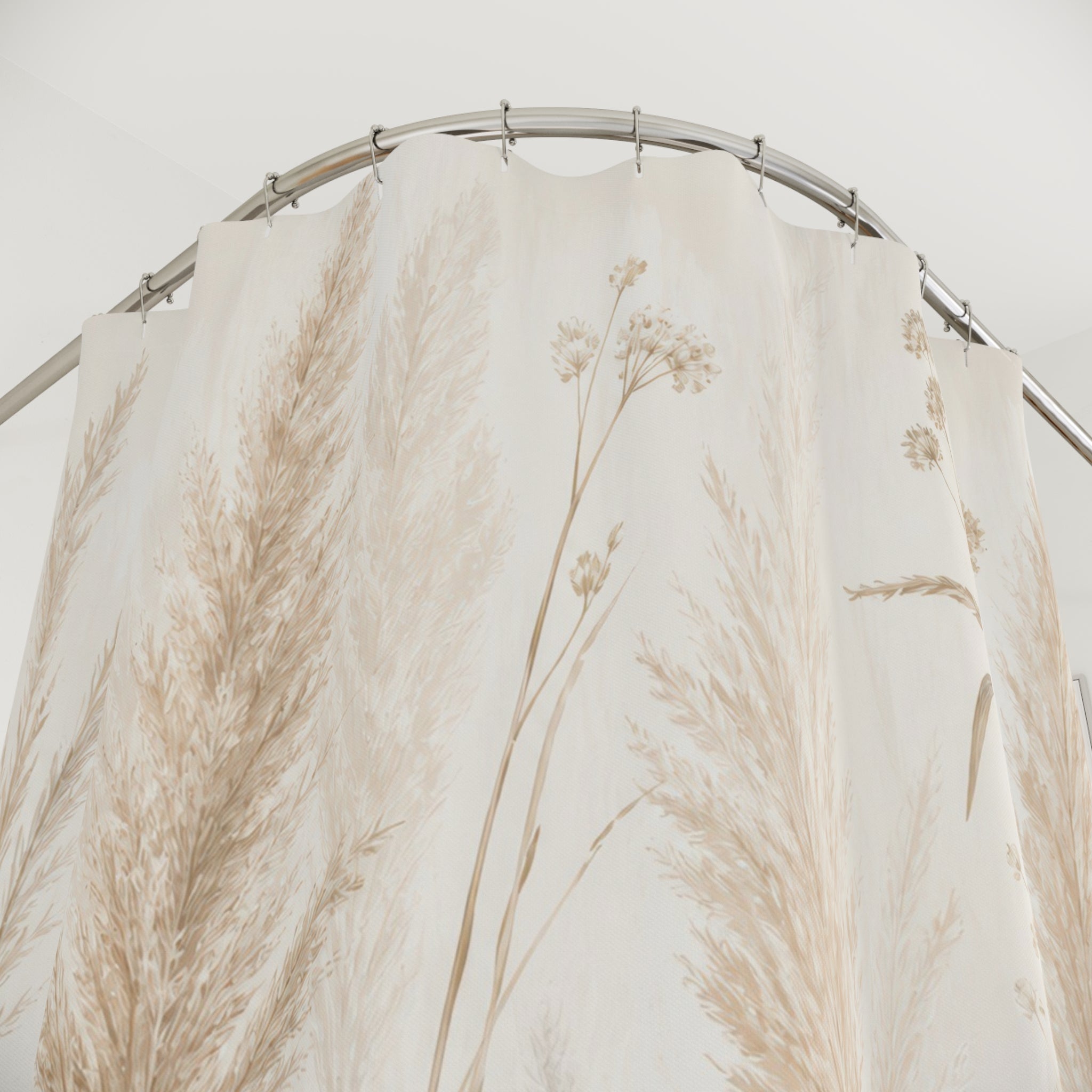 Off White Beige Grass Floral Shower Curtain