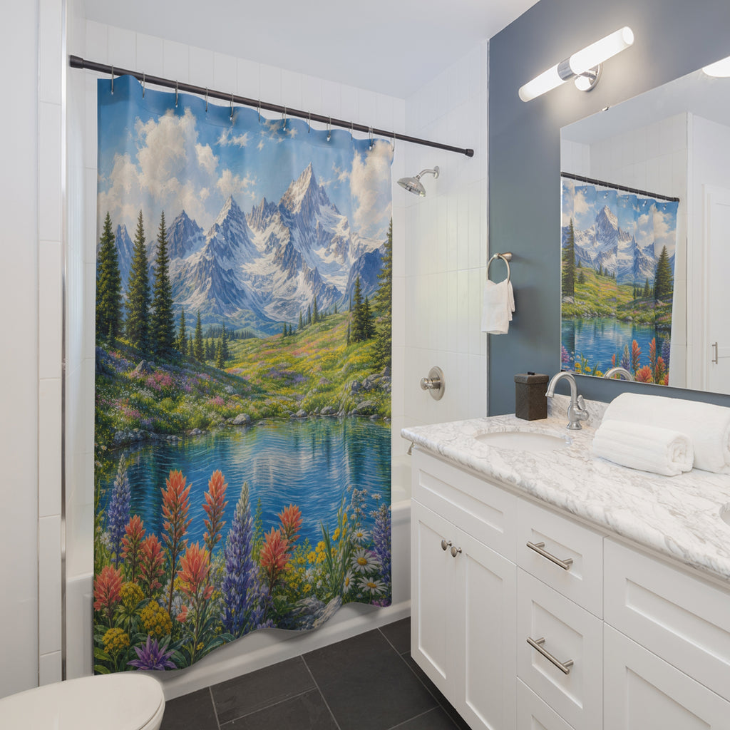 Alpine Wildflower Lake Shower Curtain