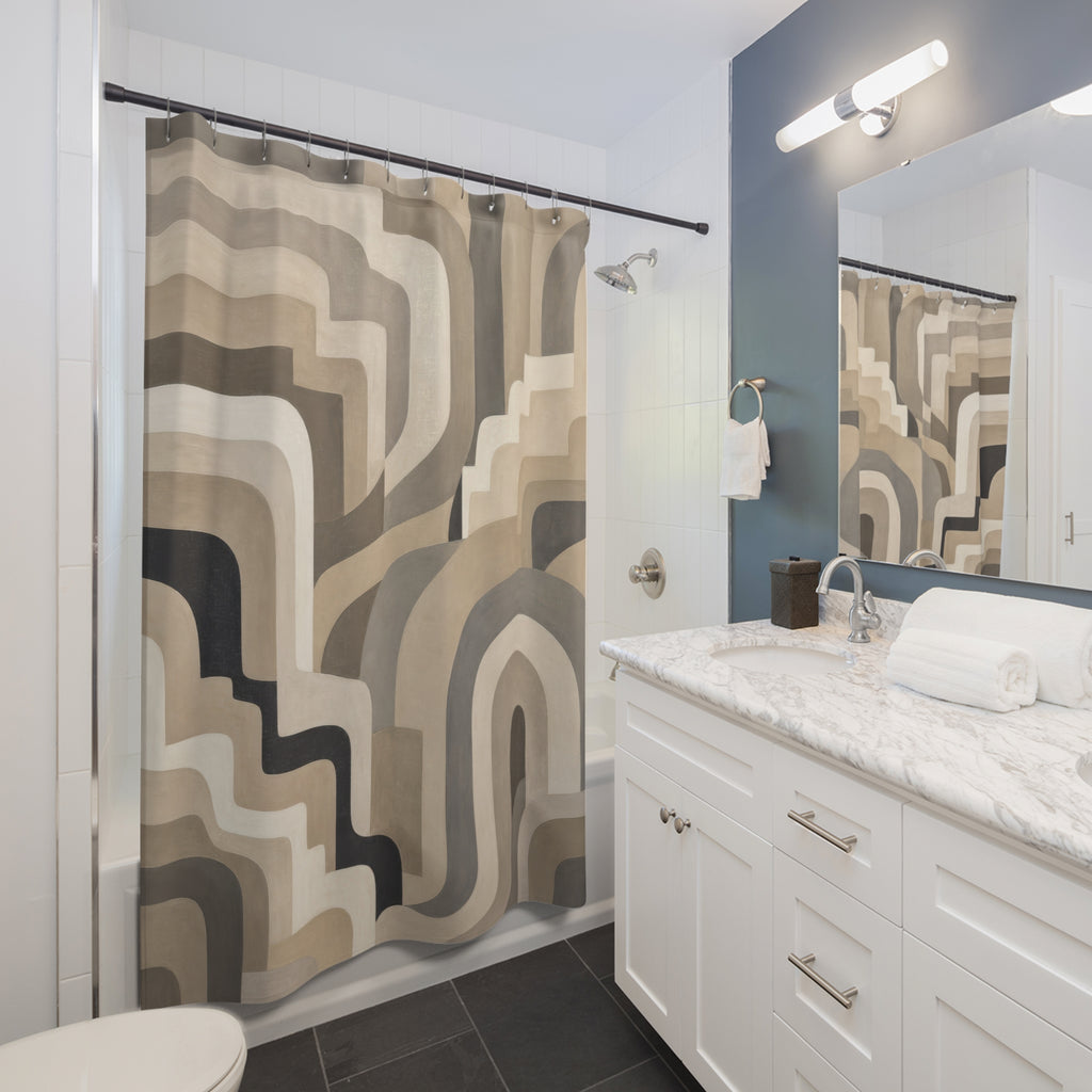 Neutral Stone Ribbon Geometric Shower Curtain