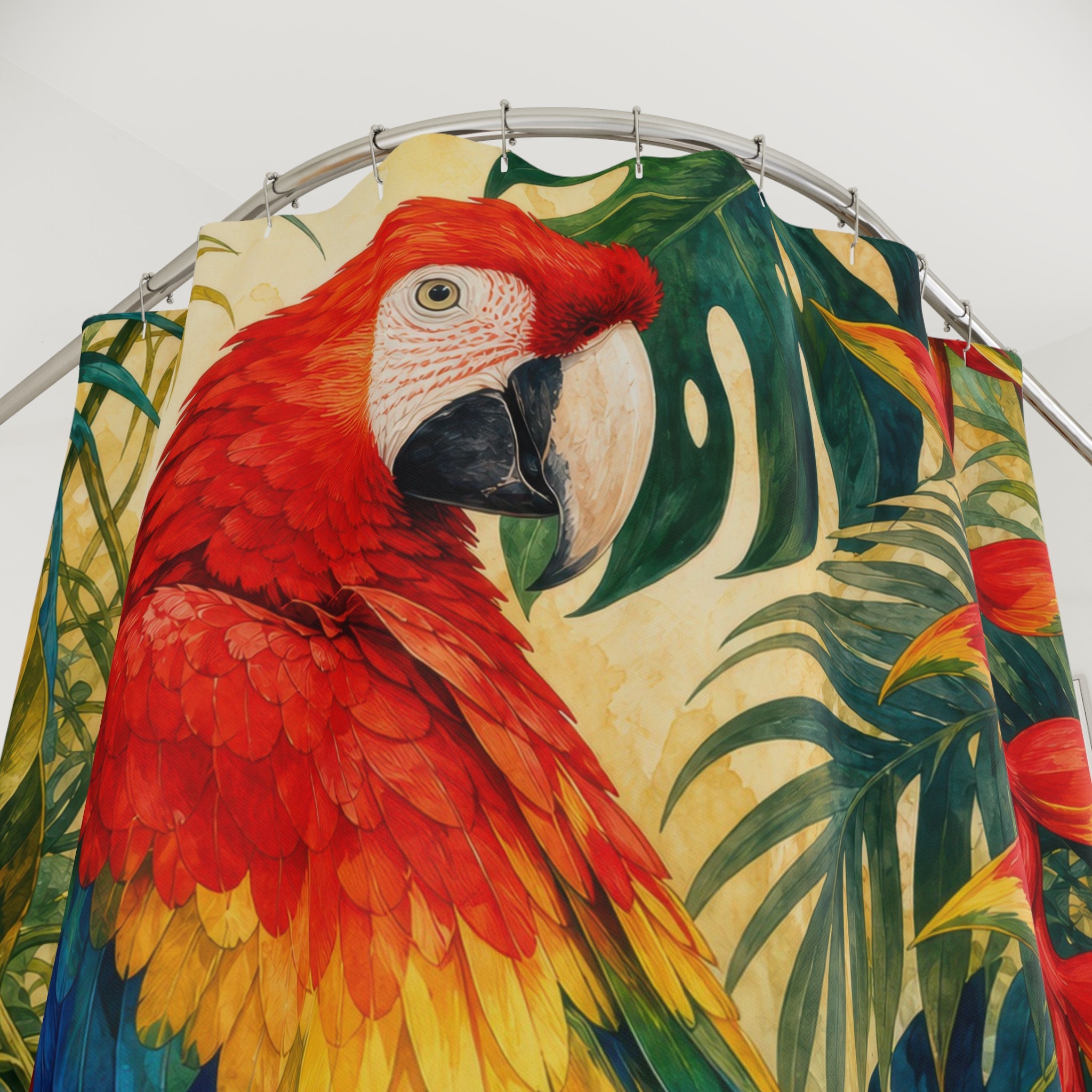Scarlet Macaw Tropical Garden Shower Curtain