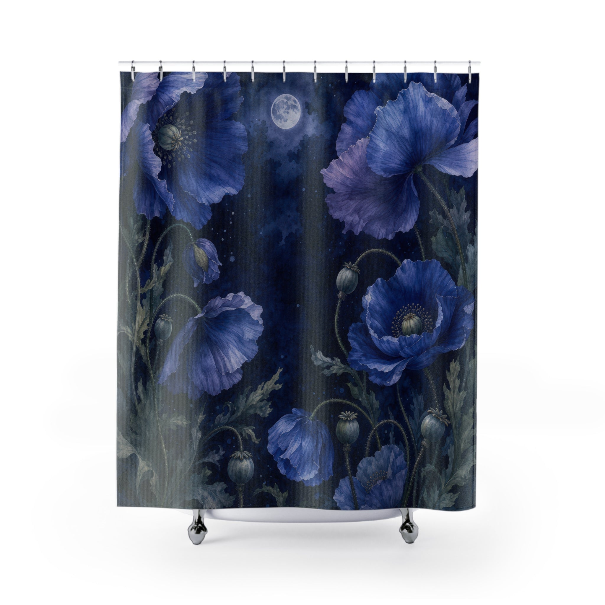 Sapphire Poppy Canopy Navy Blue Shower Curtain