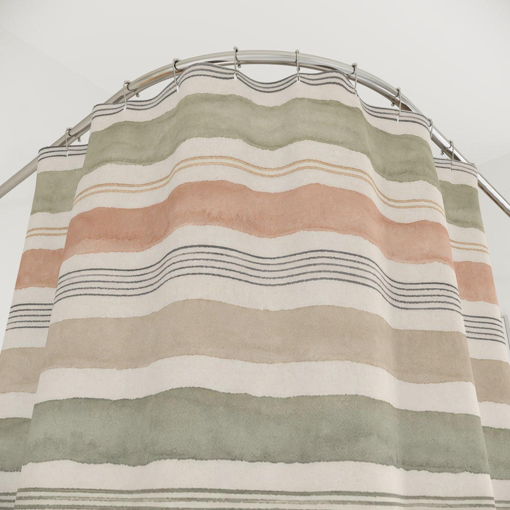 Terracotta Mauve Mustard Stripe Shower Curtain