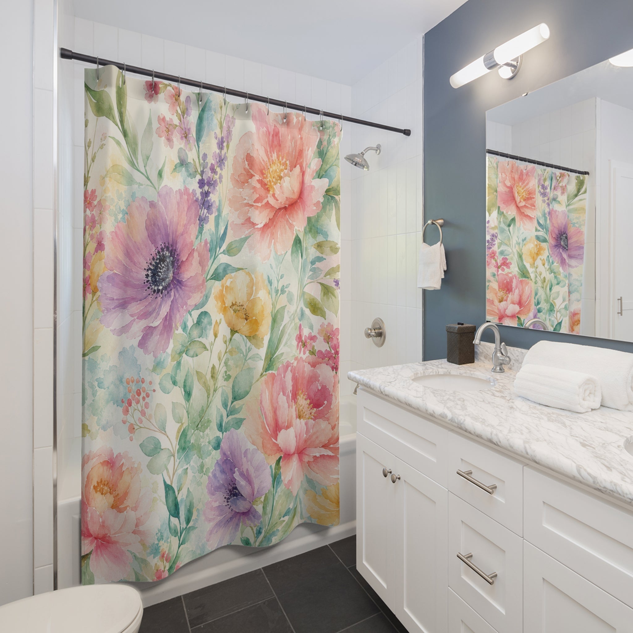 Watercolor Floral Shower Curtain: Pastel Flower