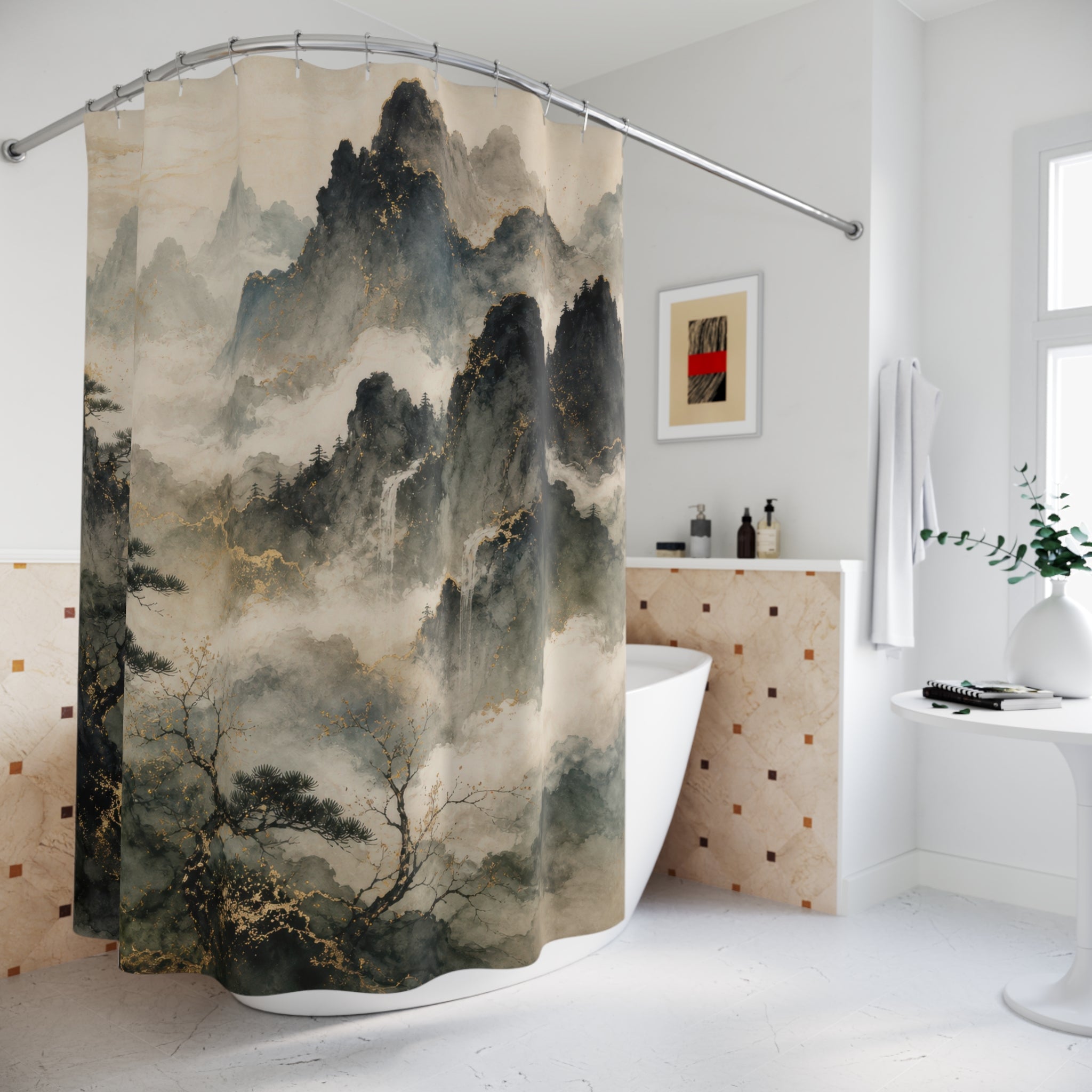 Misty Mountain Ink Garden Shower Curtain
