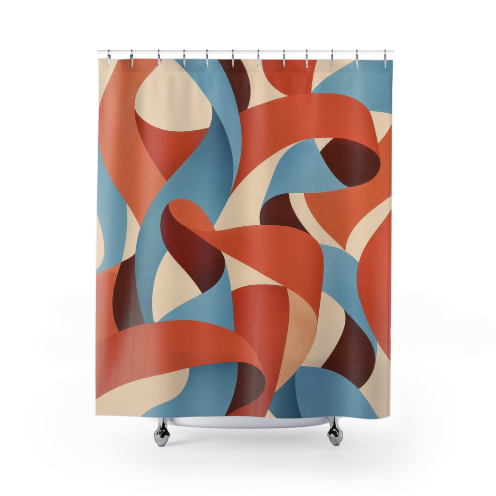 Terracotta and Blue Ribbon Shower Curtain