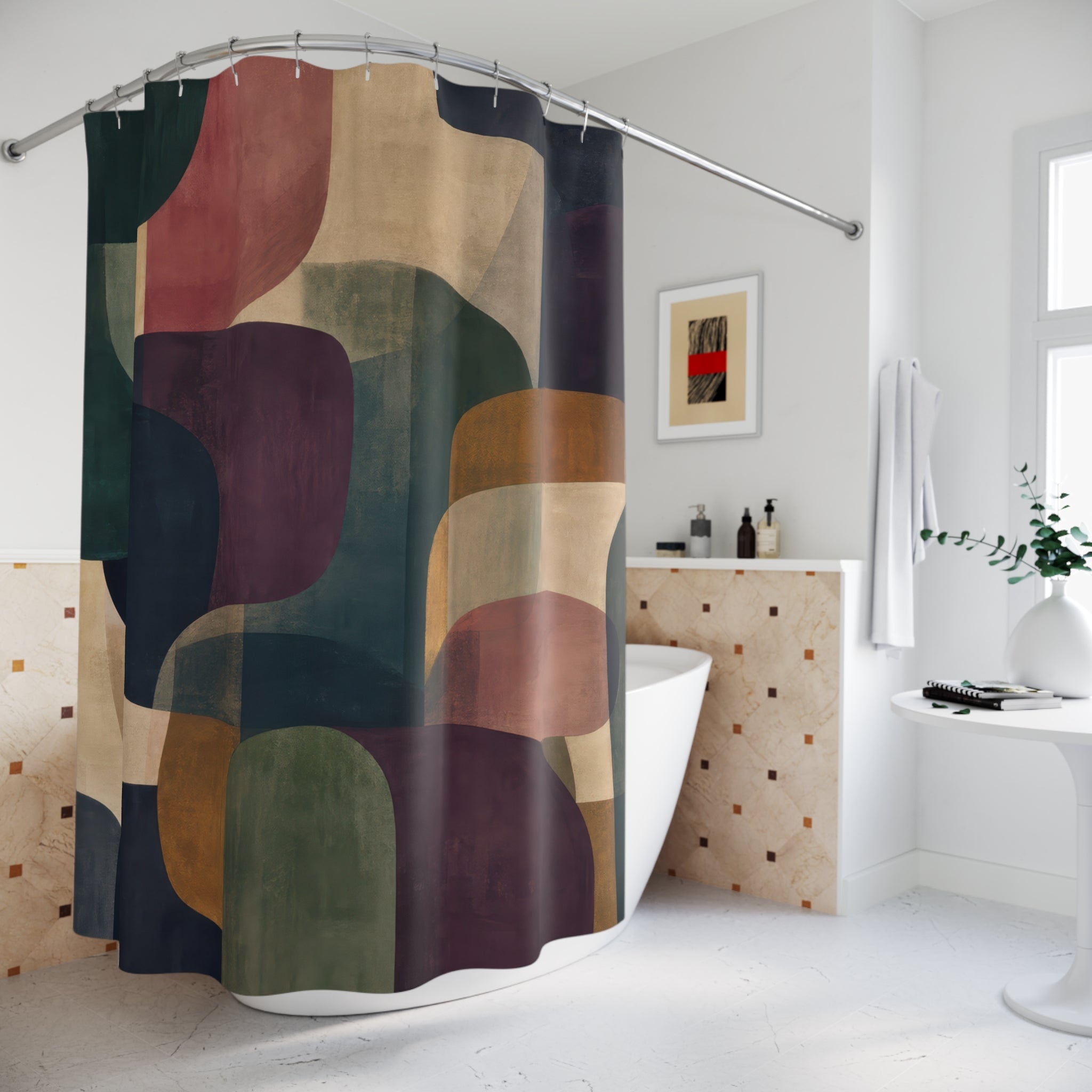 Deep Green Navy Rounded Block Shower Curtain