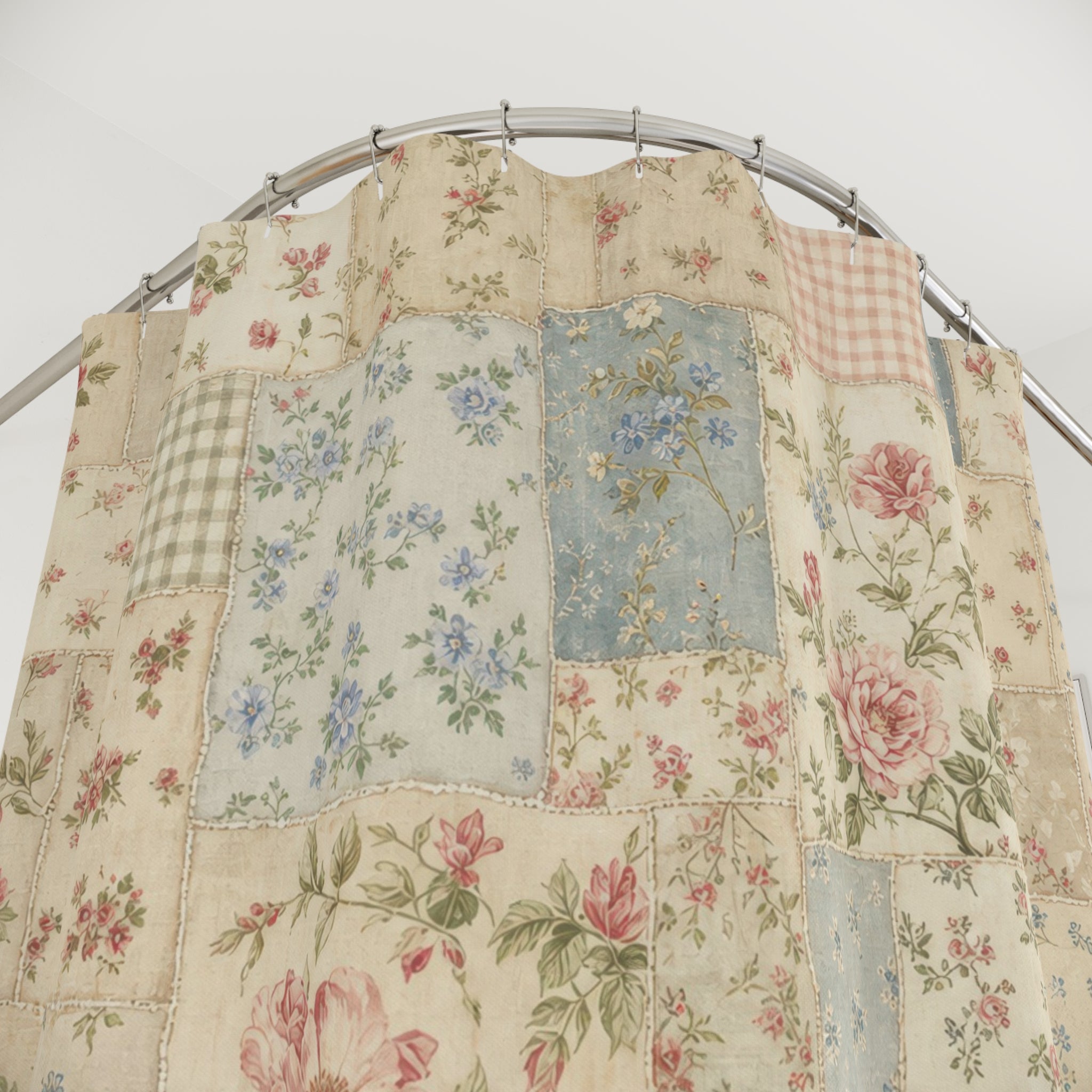 Vintage Floral Patchwork Cottagecore Shower Curtain