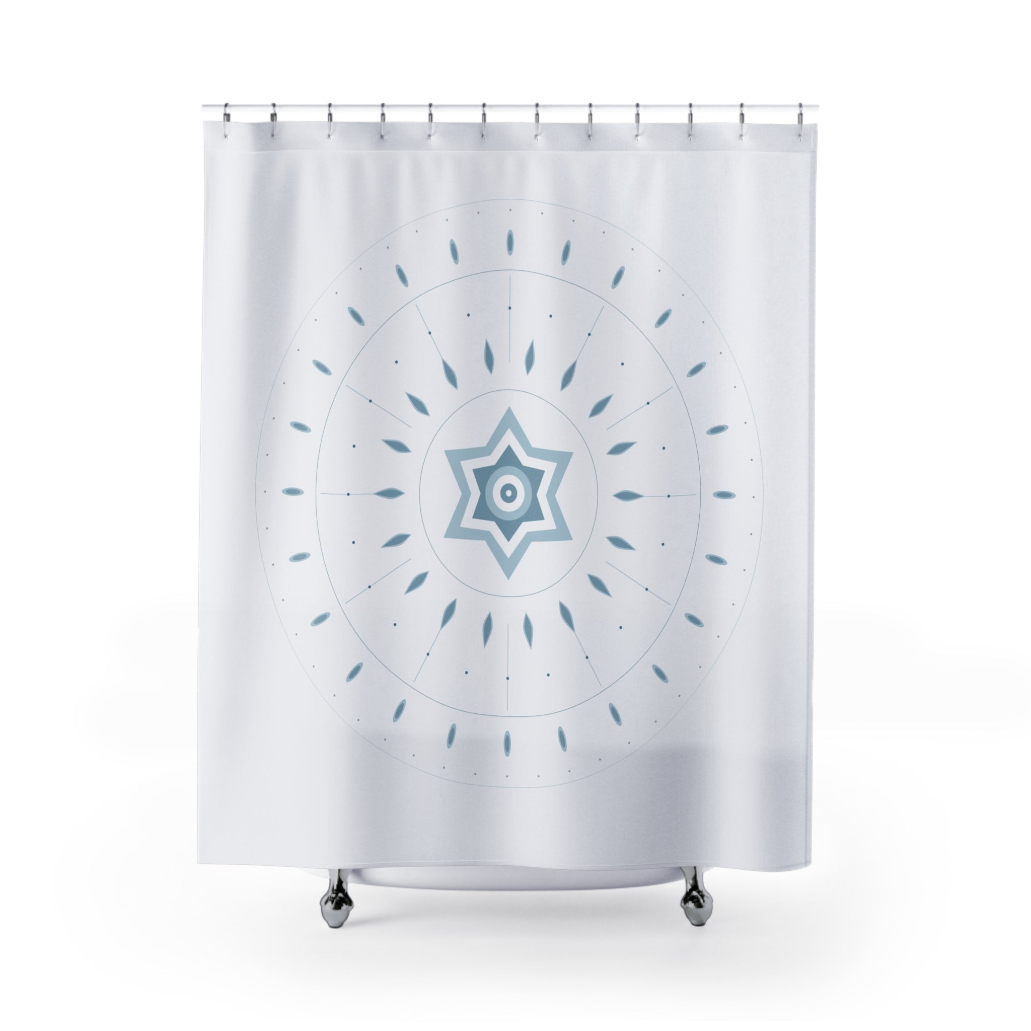 Ice Blue Mandala Shower Curtain – Snowflake Crystal