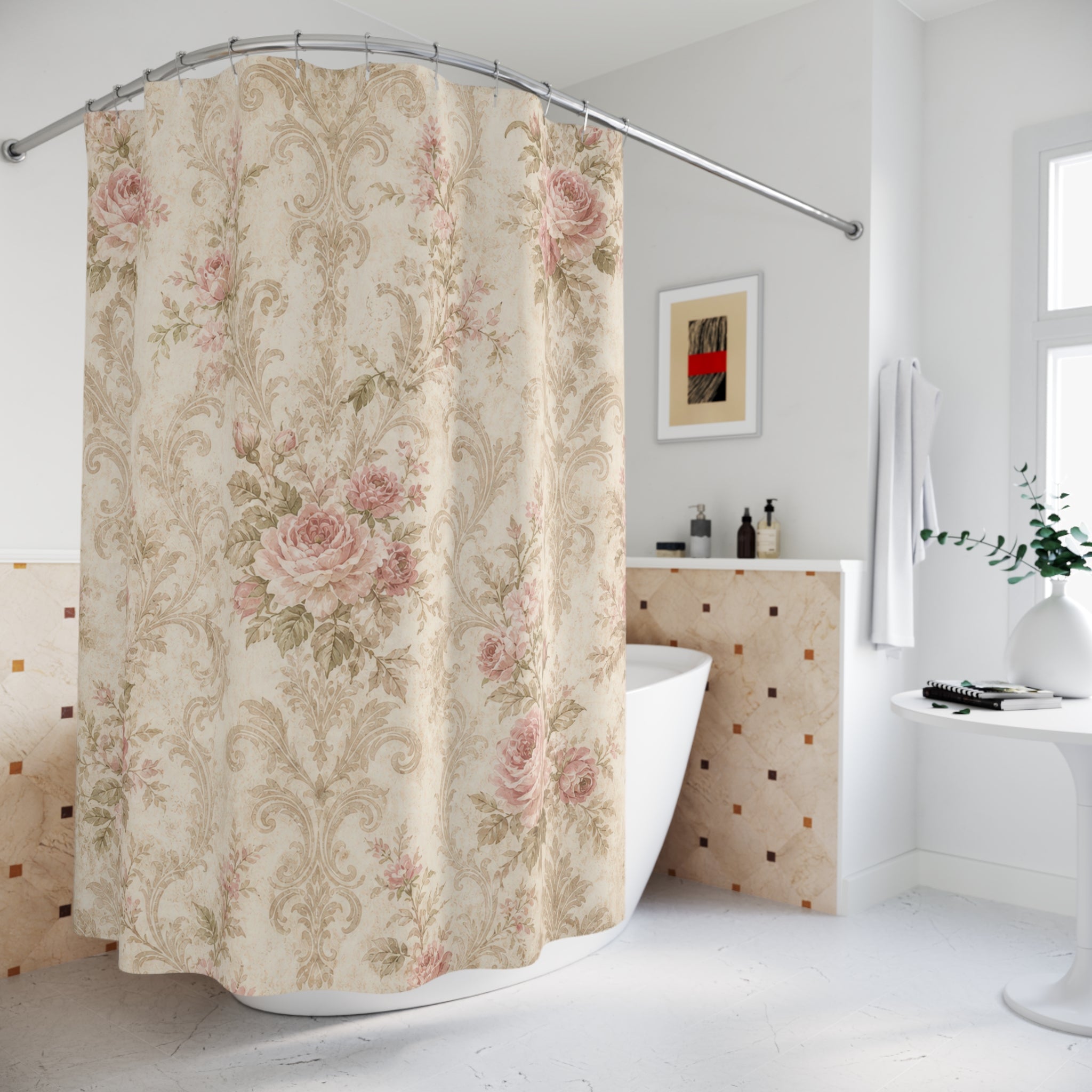 Pink Floral Damask Shower Curtain
