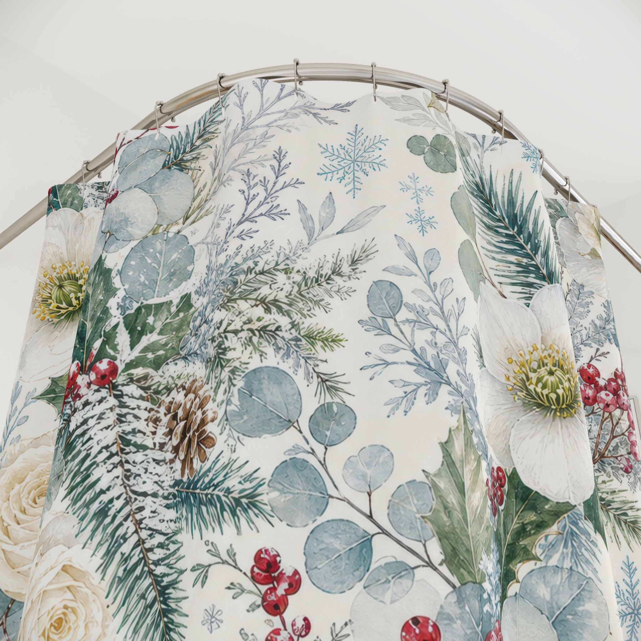 White Winter Flower Shower Curtain