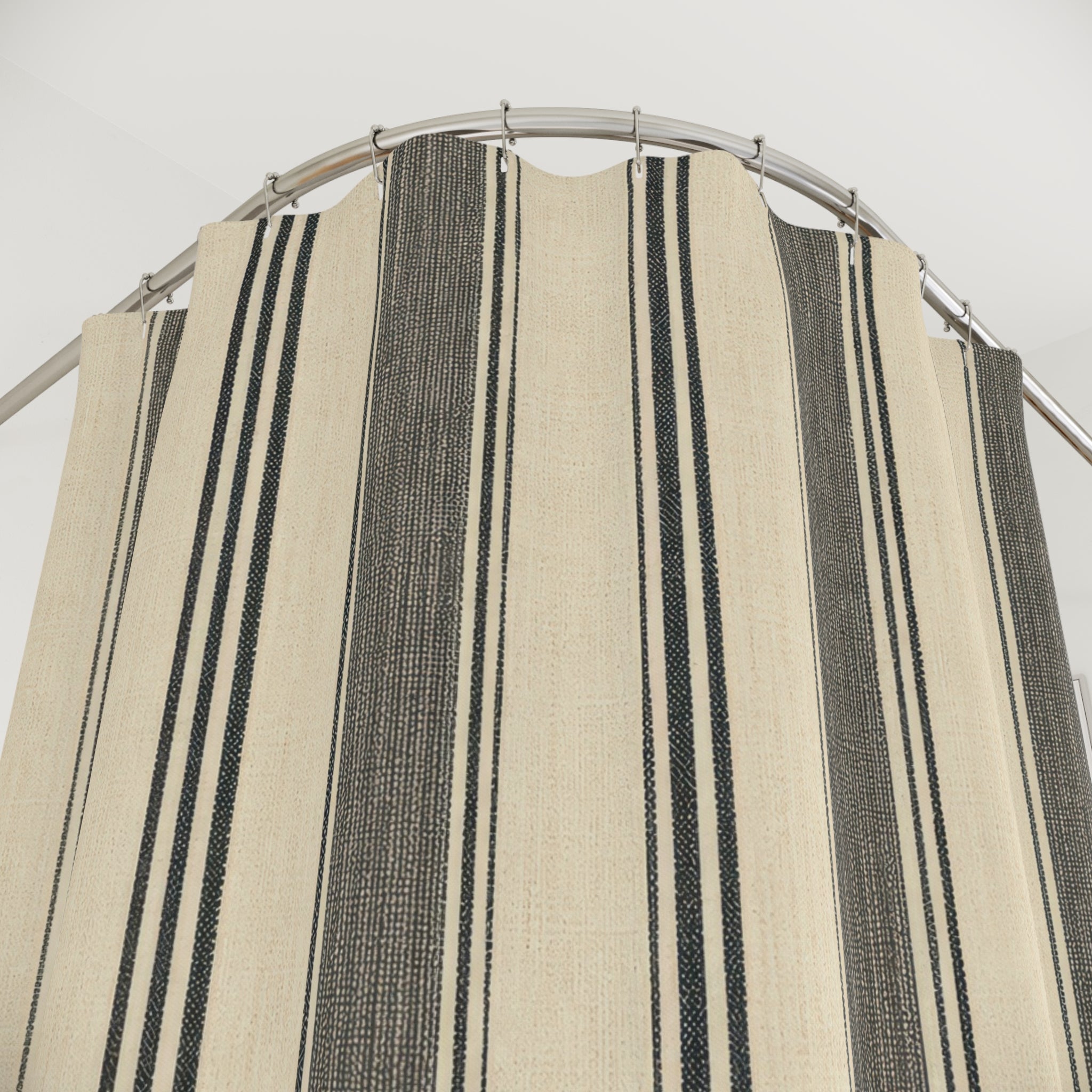 Warm Black Ticking Stripe Shower Curtain