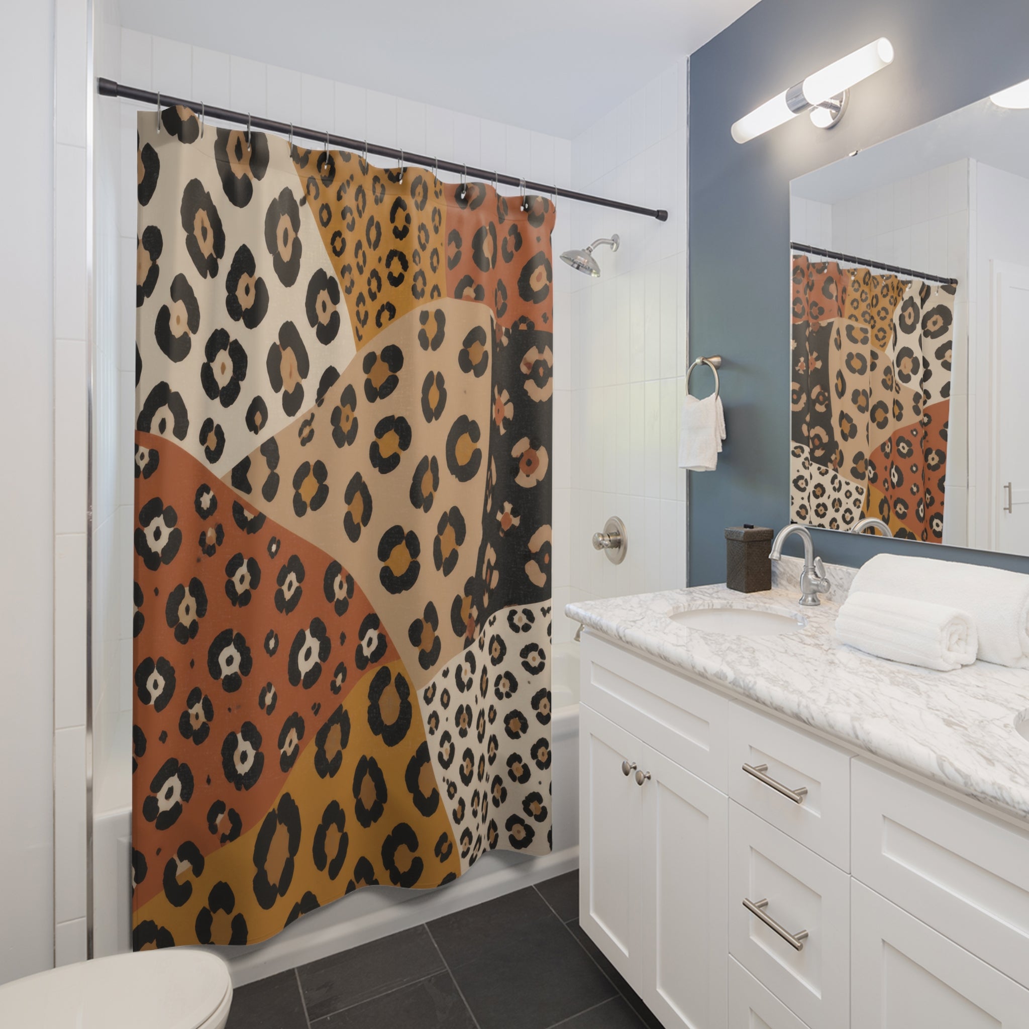 Terracotta Desert Mosaic Leopard Shower Curtain